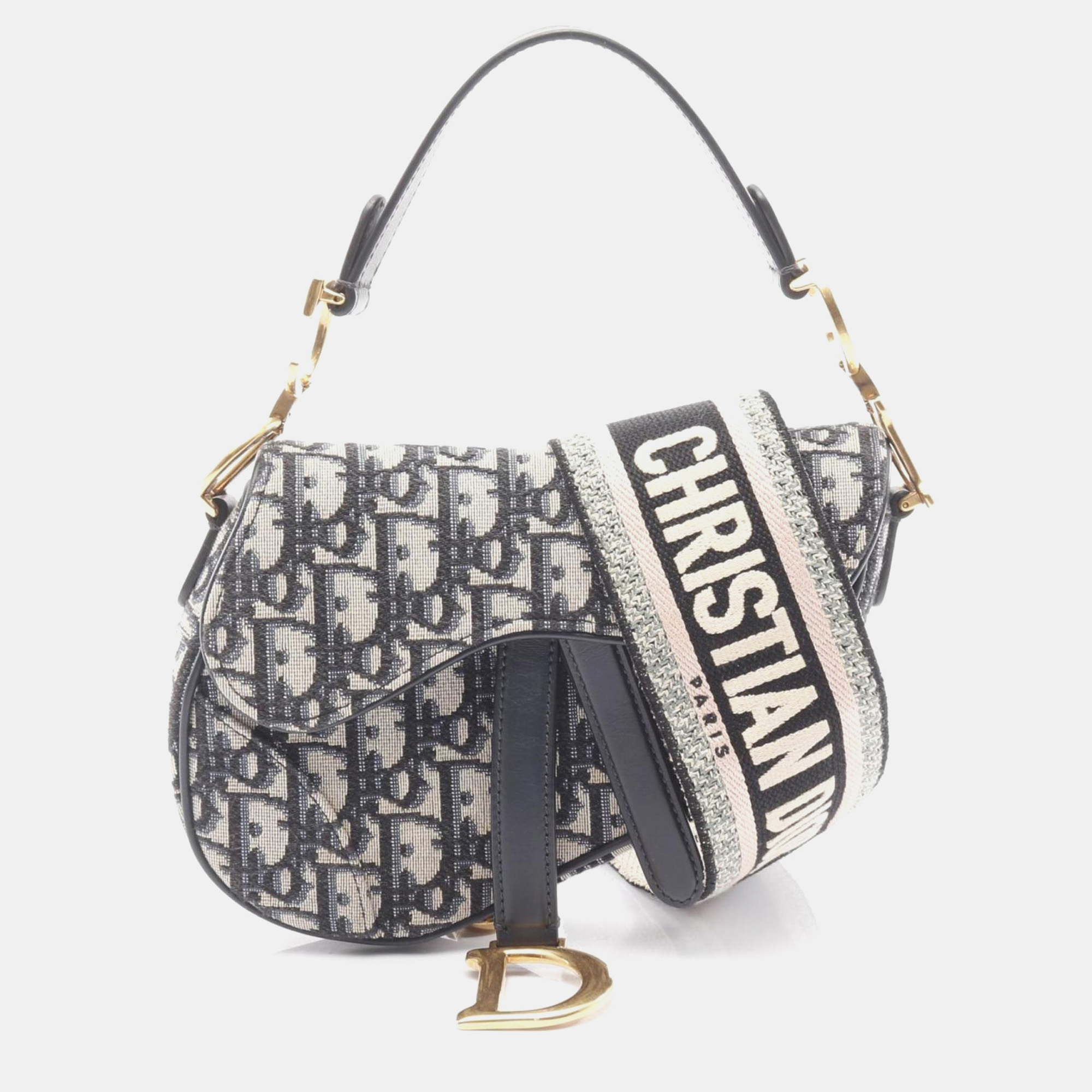 

Christian Dior Dior Saddle Bag Mini Oblique Jacquard Handbag Canvas Leather Beige Navy Black