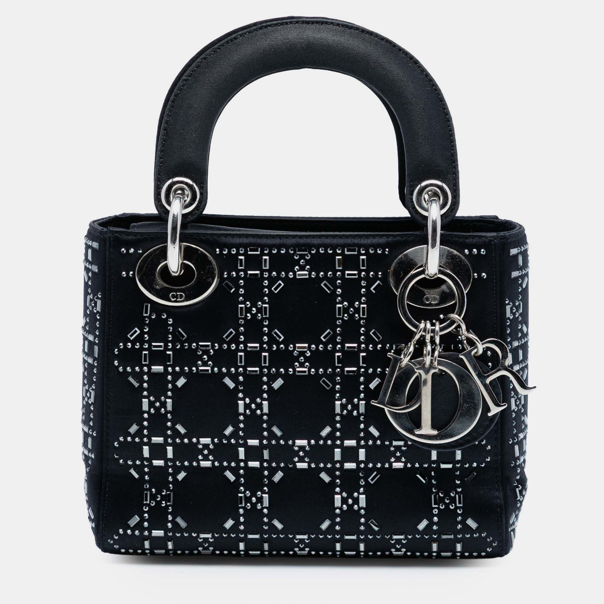 

Dior Black Mini Satin Cannage Strass Crystal Embellished Lady Dior