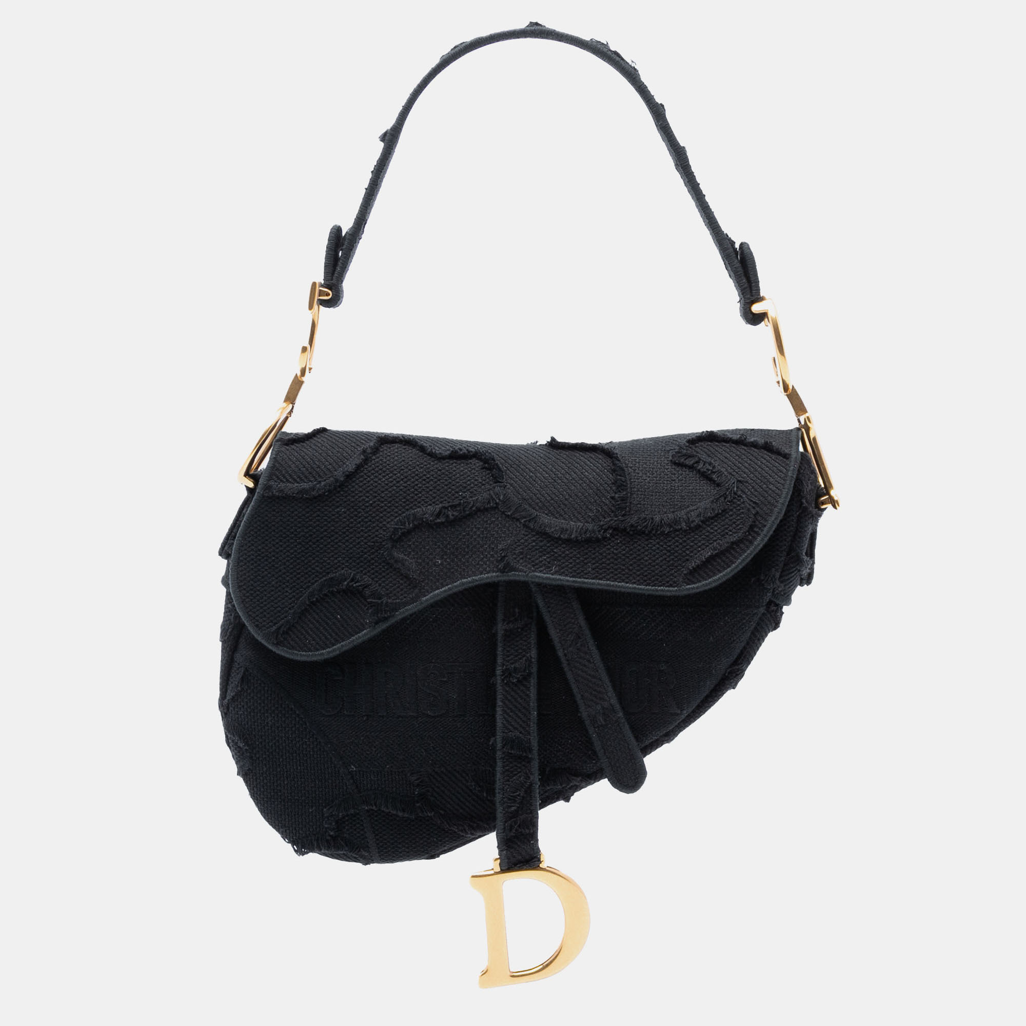 

Dior Black Canvas Embroidered Camouflage Saddle Bag
