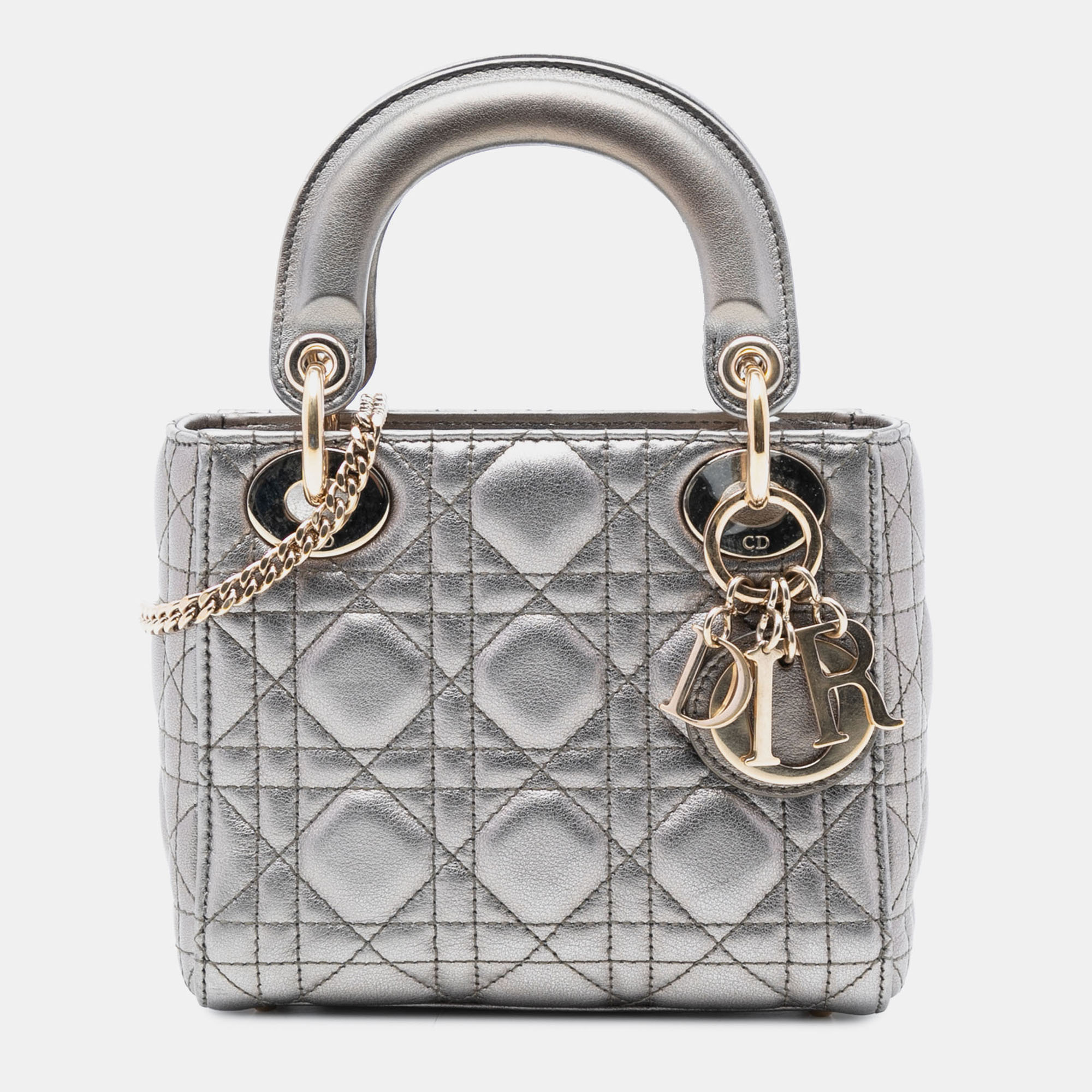 

Dior Silver Mini Metallic Lambskin Cannage Lady Dior