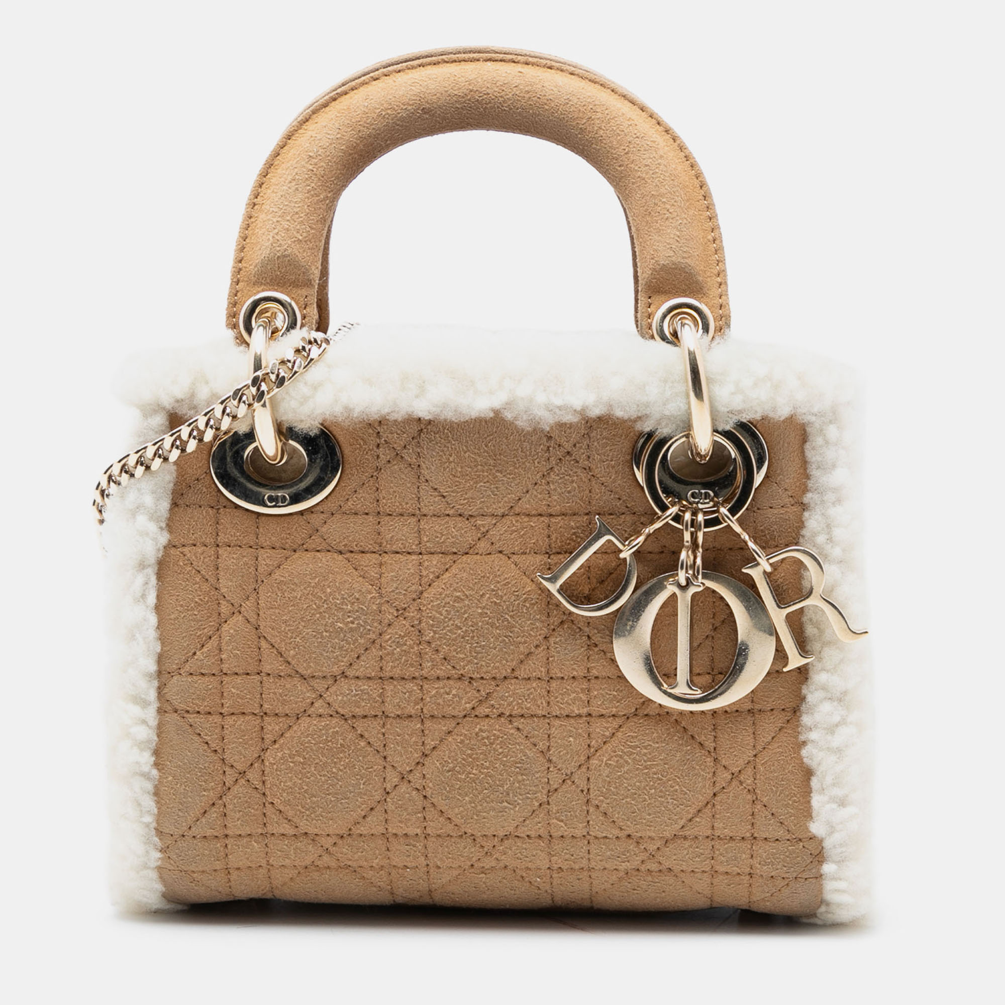 

Dior Brown Mini Suede Cannage with Shearling Trim Lady Dior