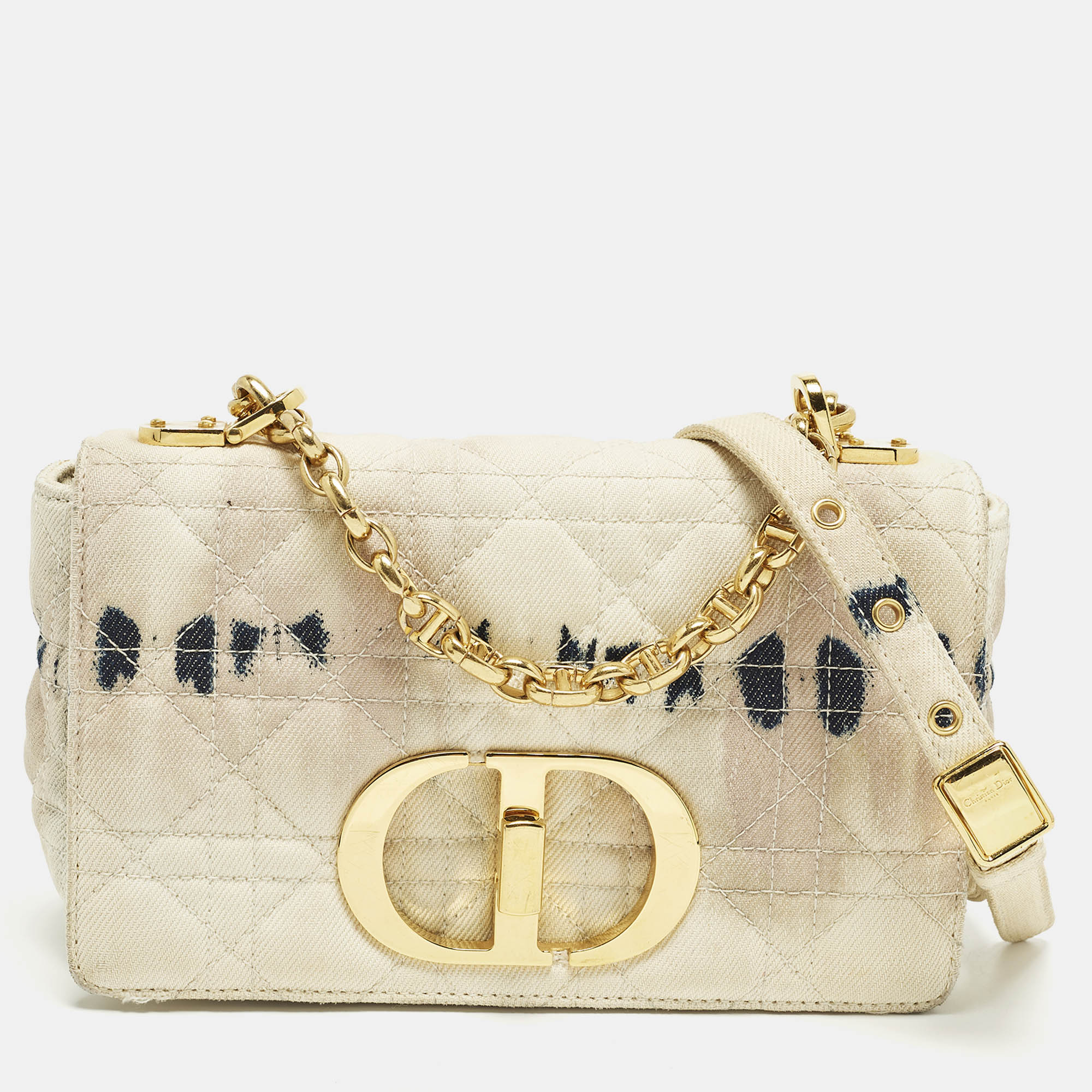 

Dior Tie Caro Small Off White Cannage Denim Shoulder Bag