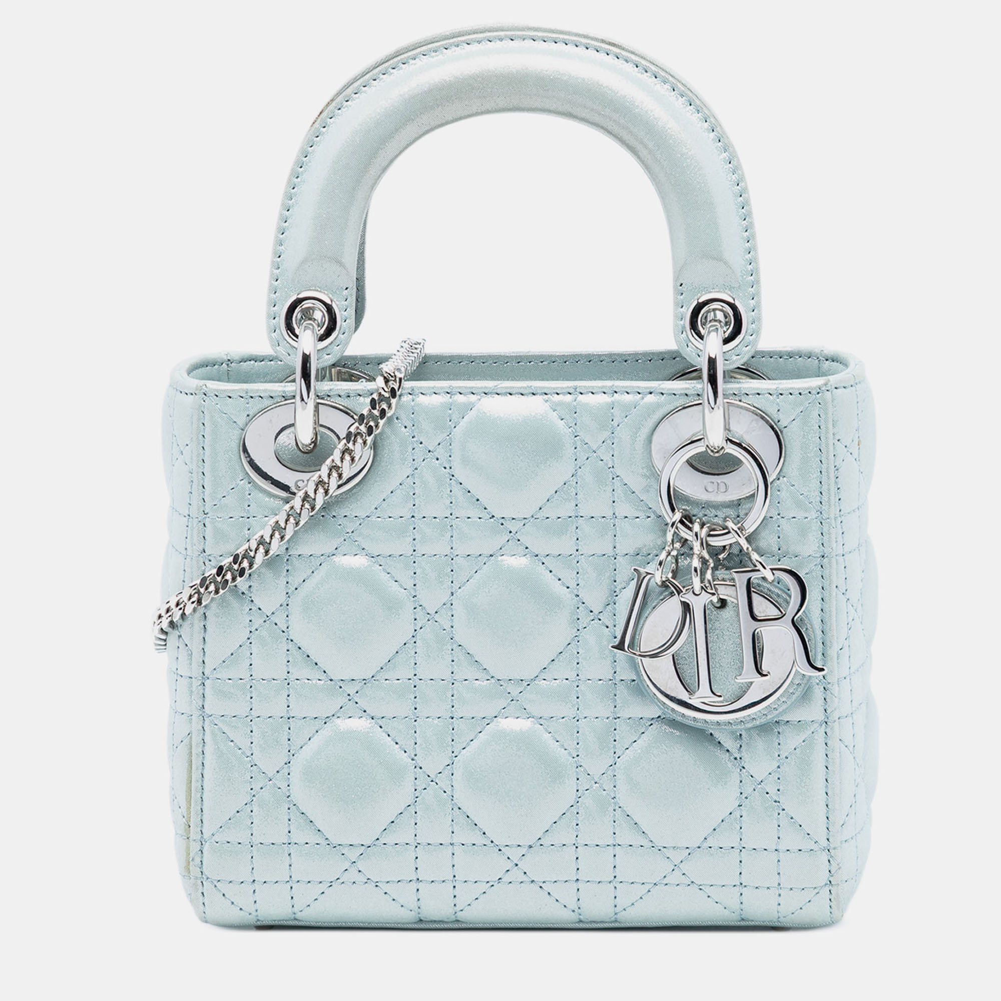

Dior Blue Mini Iridescent Lambskin Cannage Lady Dior