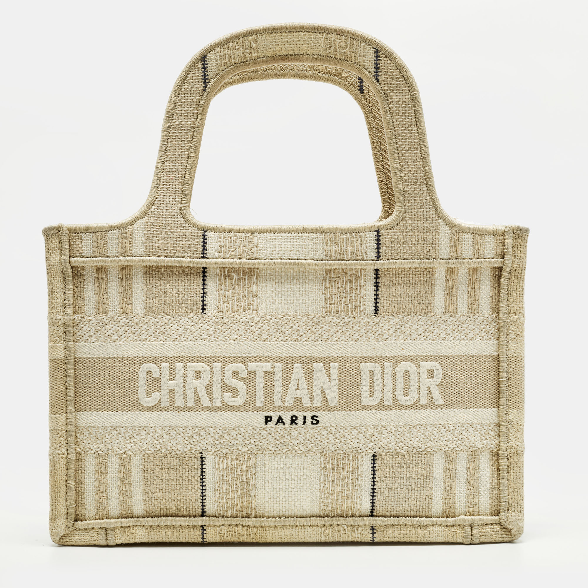 

Dior Book Mini Beige Bayadere Stripe Embroidered Canvas Tote