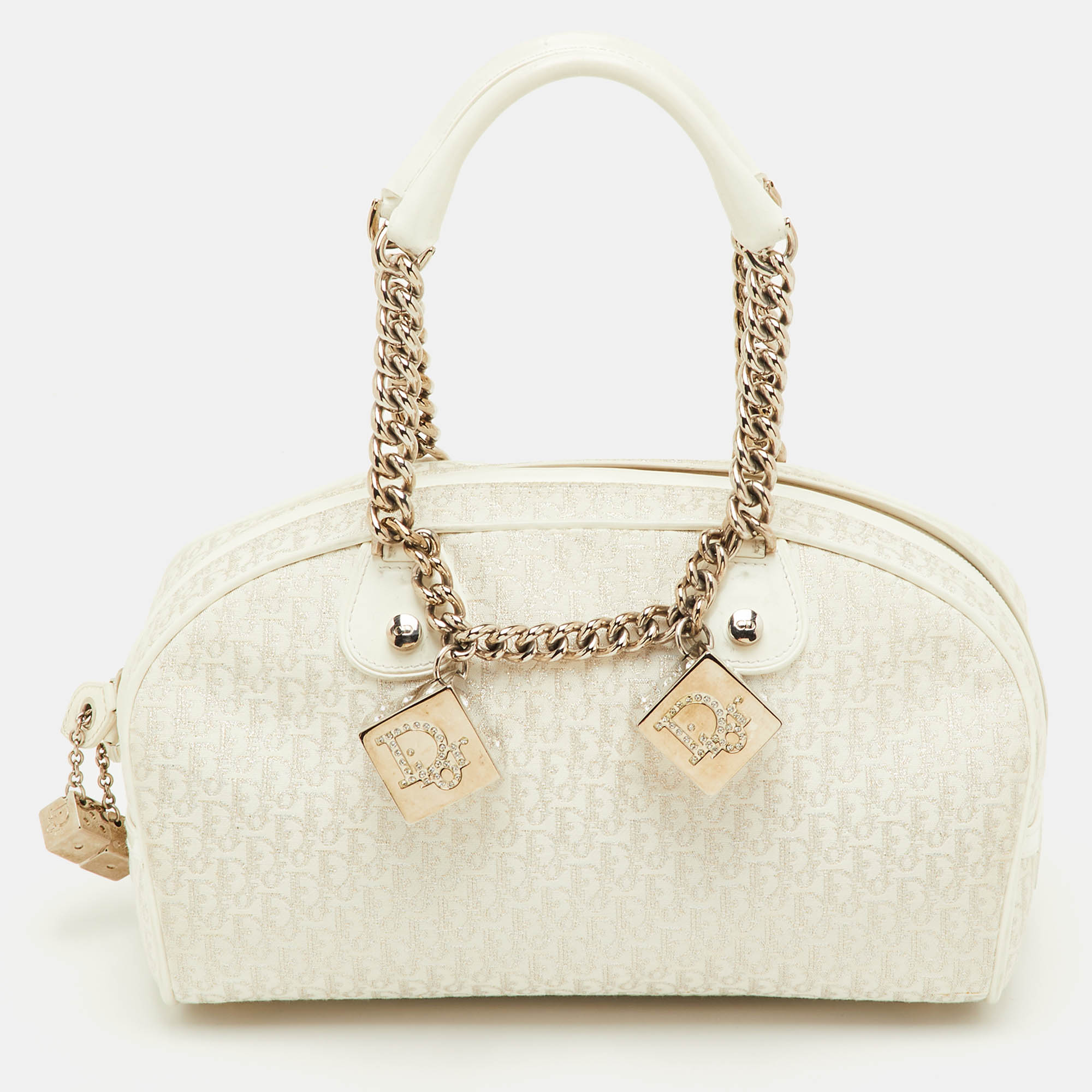 

Dior Gambler Dice White Canvas and Patent Leather Satchel