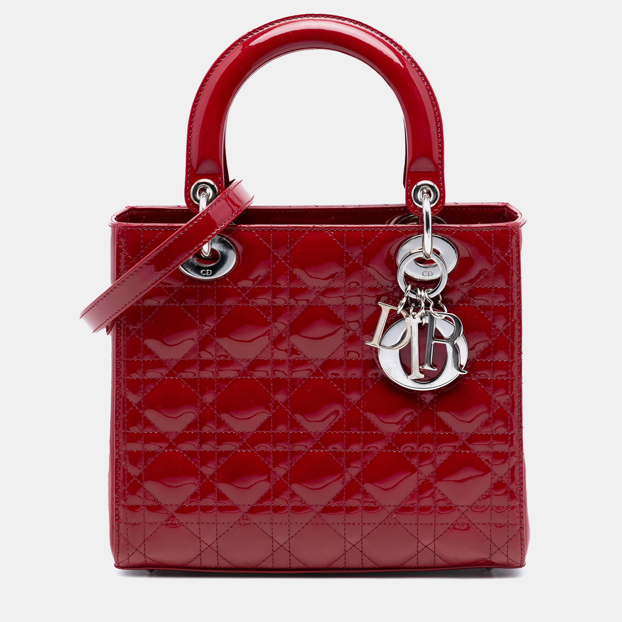 

Dior Red Medium Patent Cannage Lady Dior