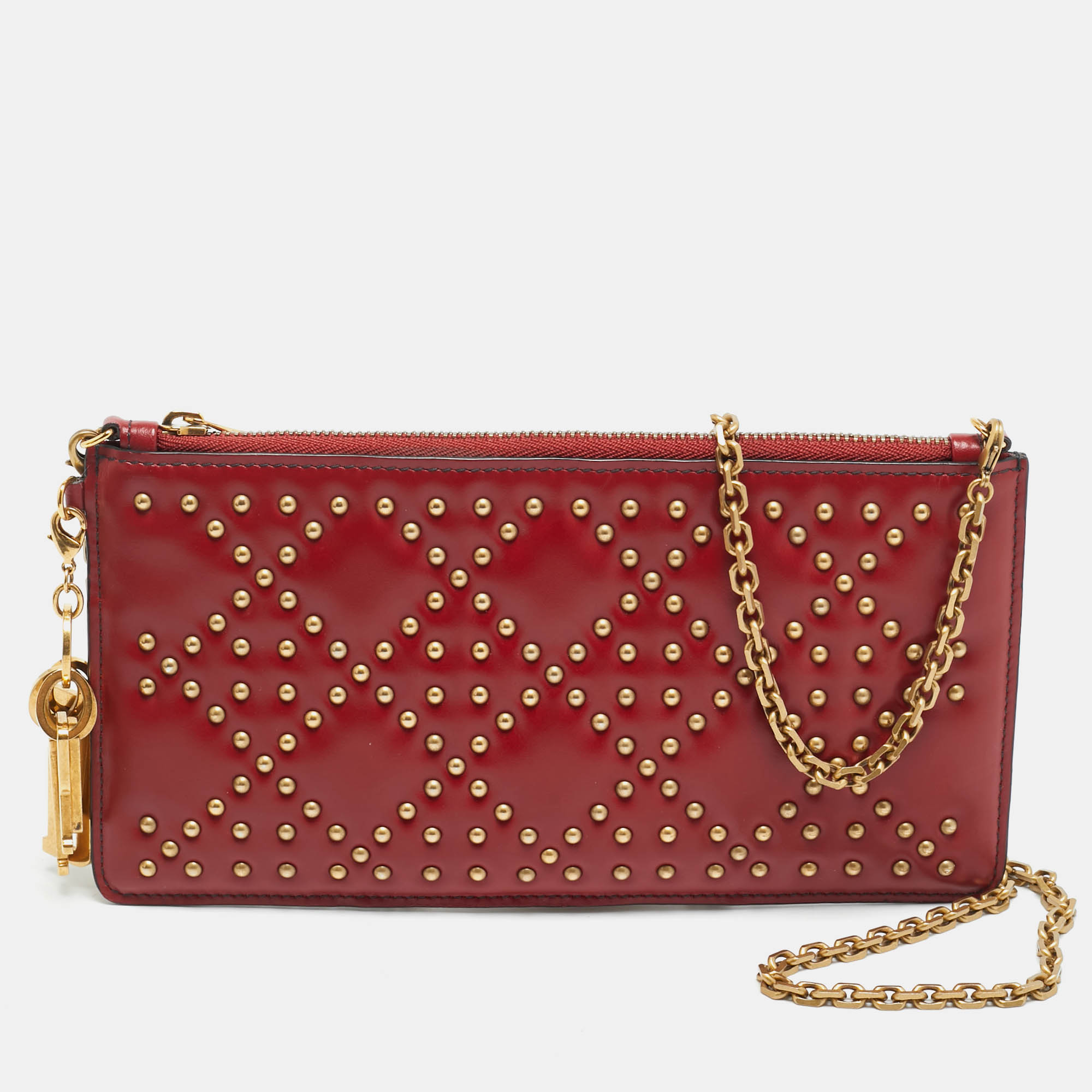 

Dior Lady D Red Studded Cannage Leather Wallet On Chain