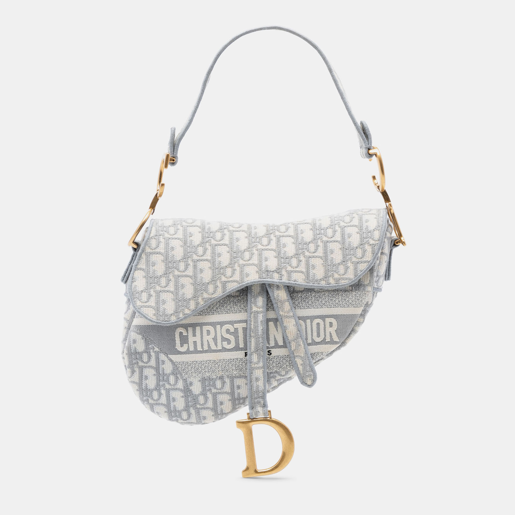 

Dior Oblique Embroidered Canvas Saddle Bag, Grey