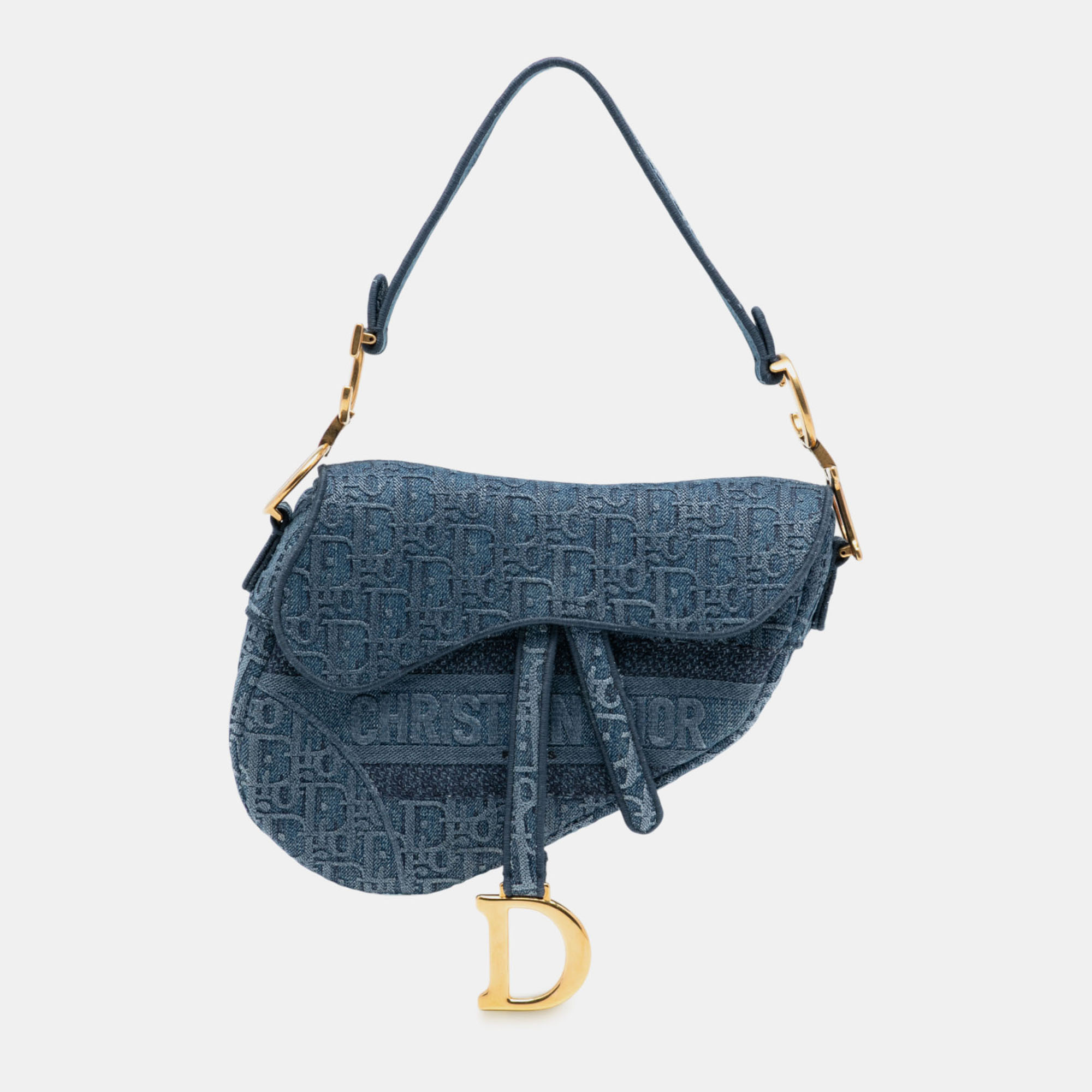 

Dior Blue Oblique Embroidered Denim Saddle Bag
