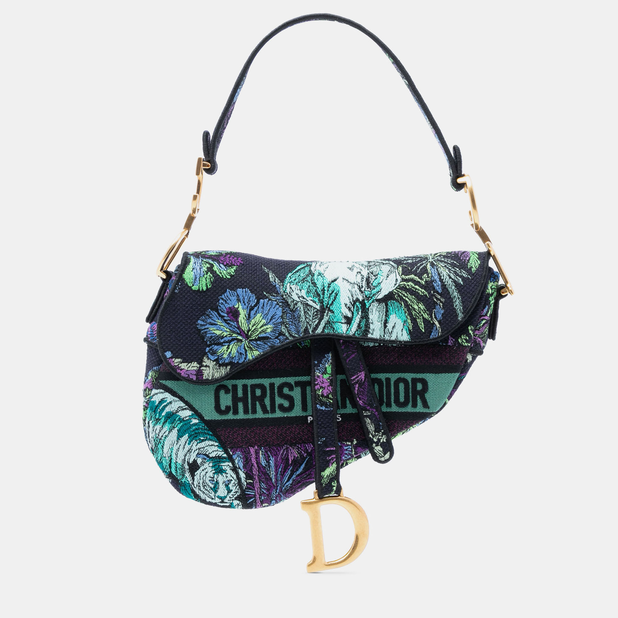 

Dior Blue Canvas Embroidered Floral Saddle Bag