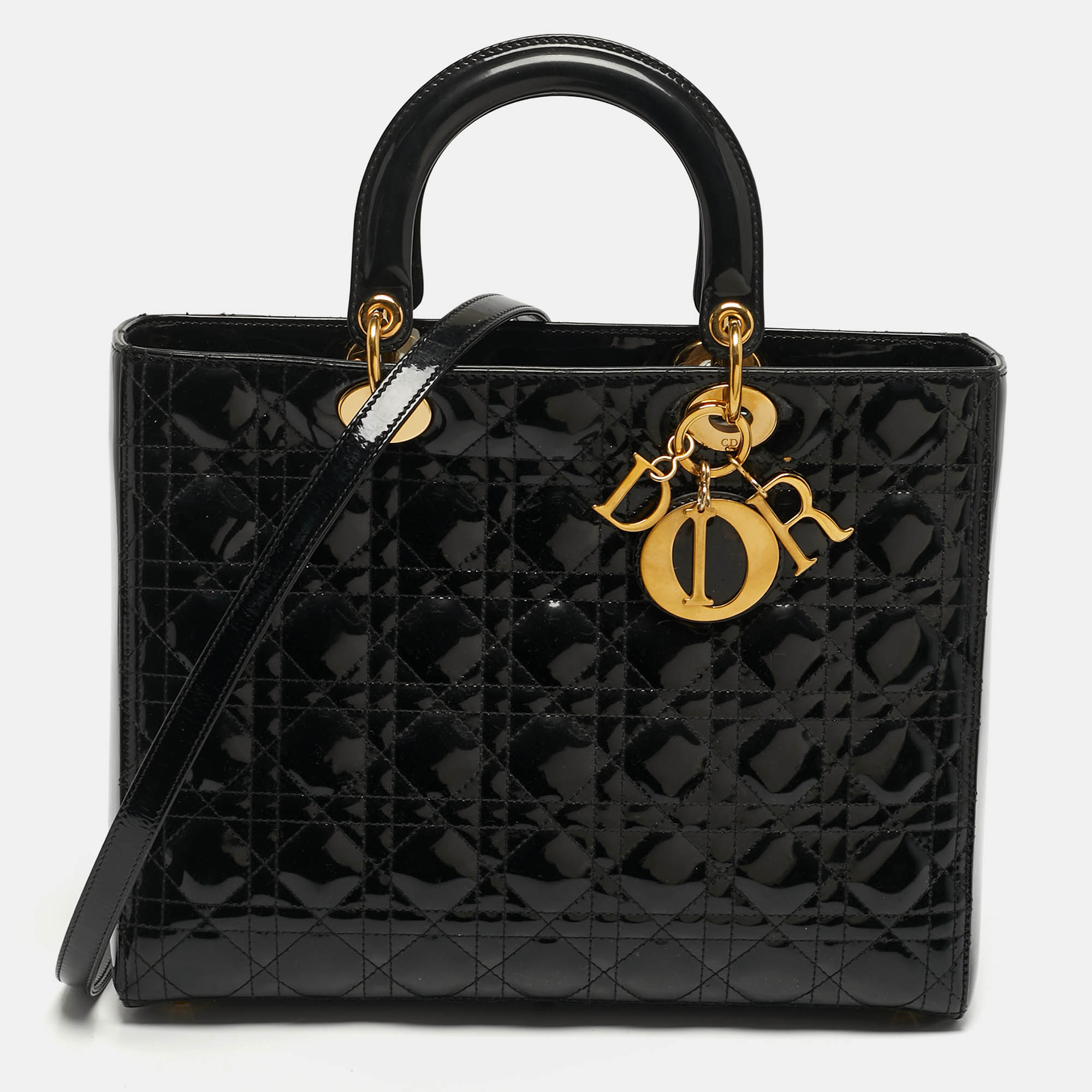 

Dior Lady Dior  Black Cannage Patent Leather Tote