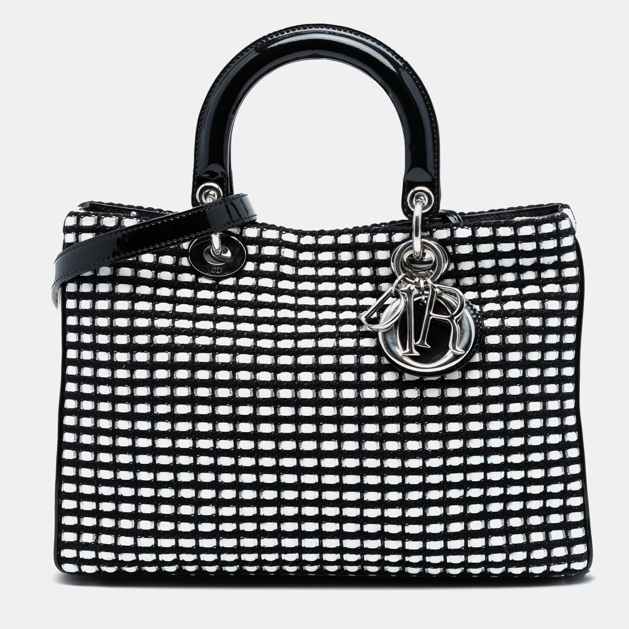 

Dior Black White Medium Patent and Tweed Diorissimo Satchel