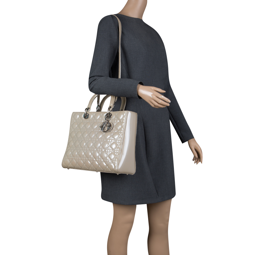 

Dior Beige Patent Leather Large Lady Dior Tote