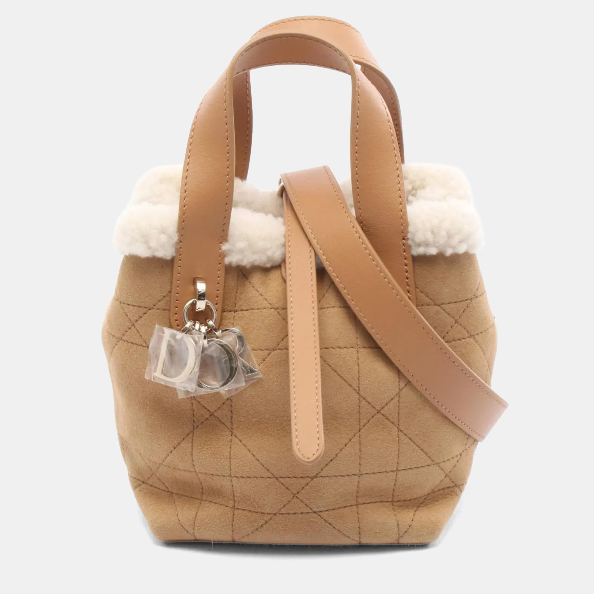 

Christian Dior Dior Dioralps Toujours Vertical Nano Macrocannage Handbag Mouton Leather Brown And White