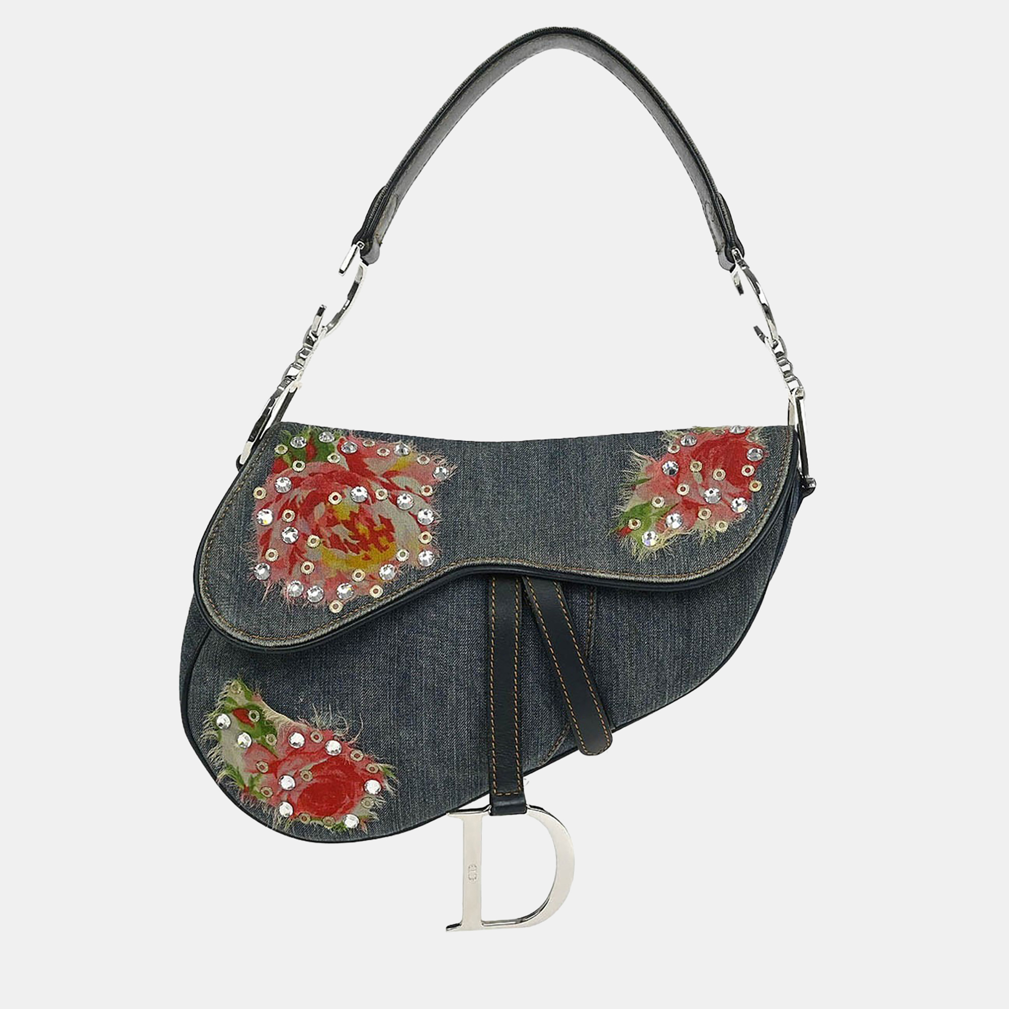 

Christian Dior Blue Denim Patchwork Saddle Handbag, Navy blue