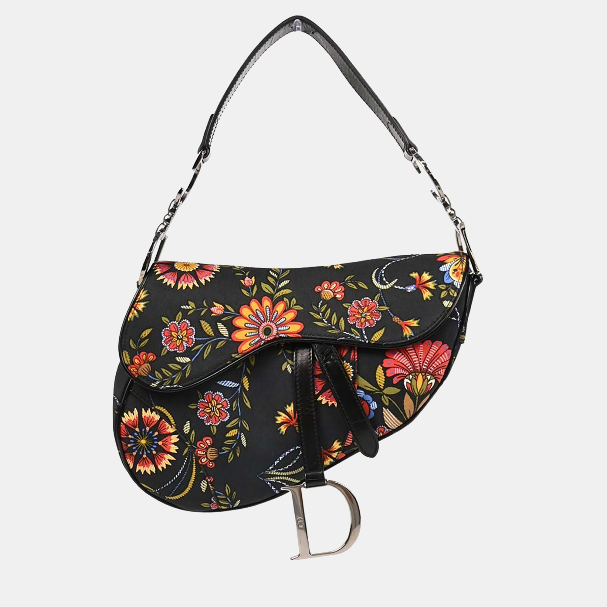 

Christian Dior Black Canvas Floral Saddle Handbag