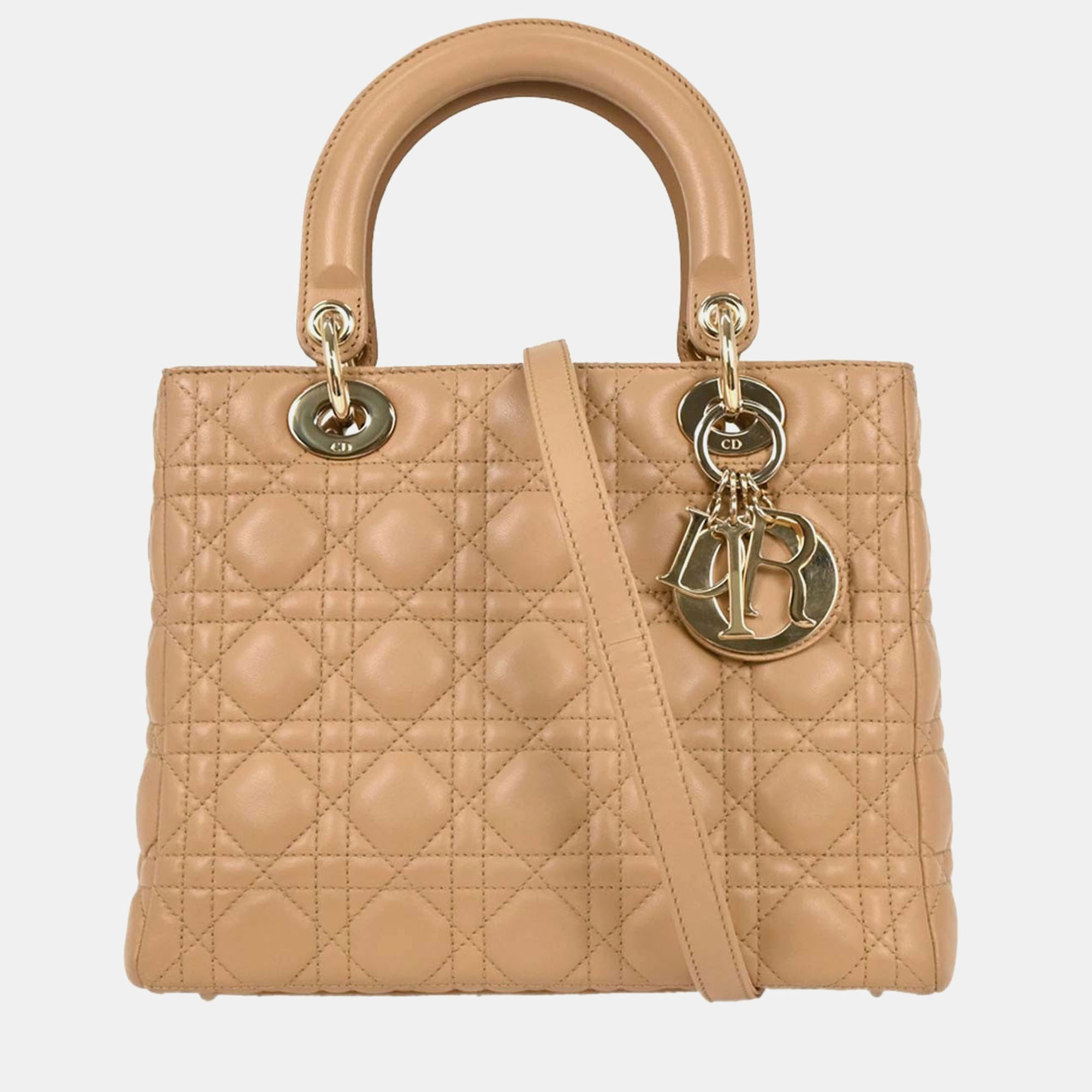 

Christian Dior Beige Lambskin Lady Dior Cannage 2way Handbag