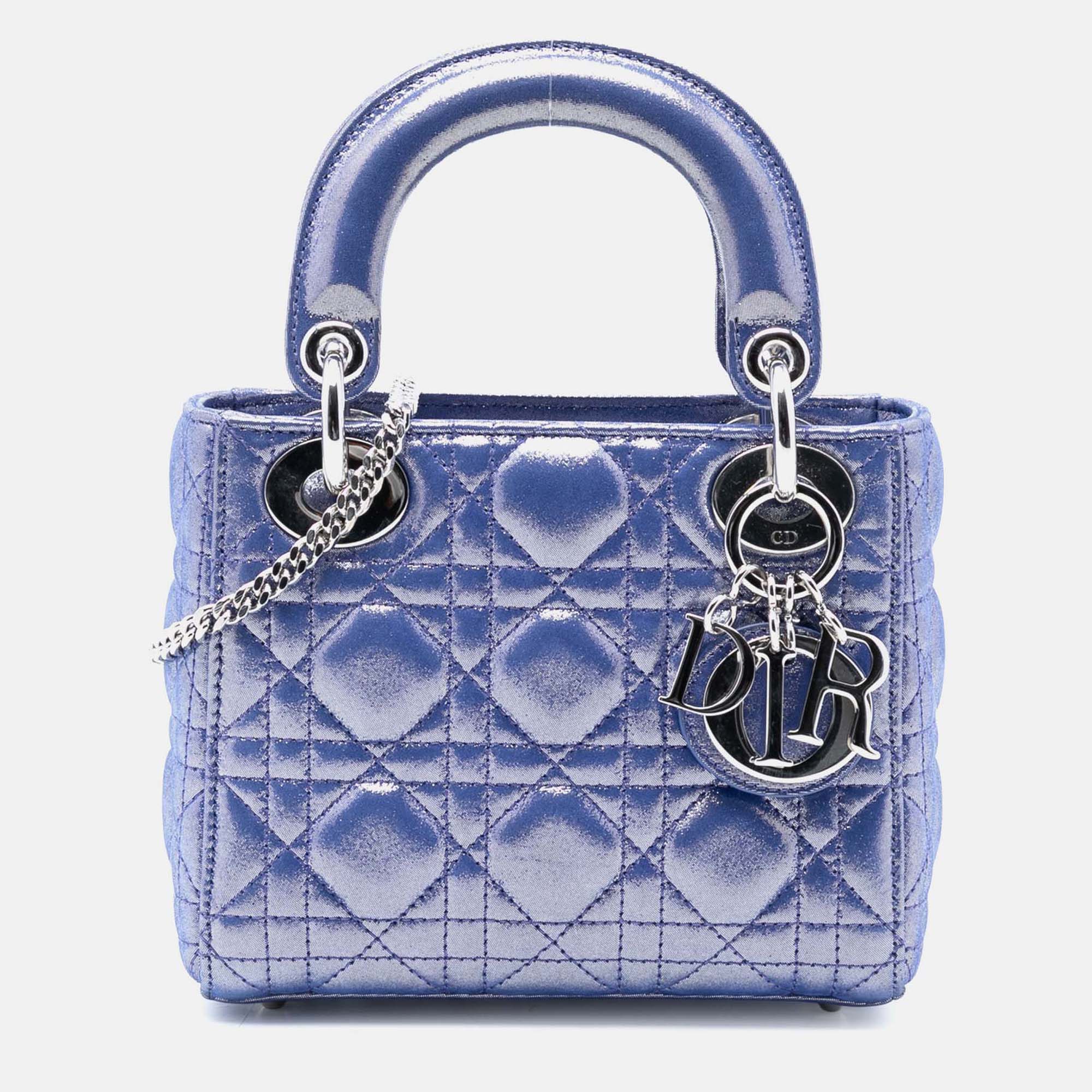 

Dior Blue Mini Iridescent Lambskin Cannage Lady Dior