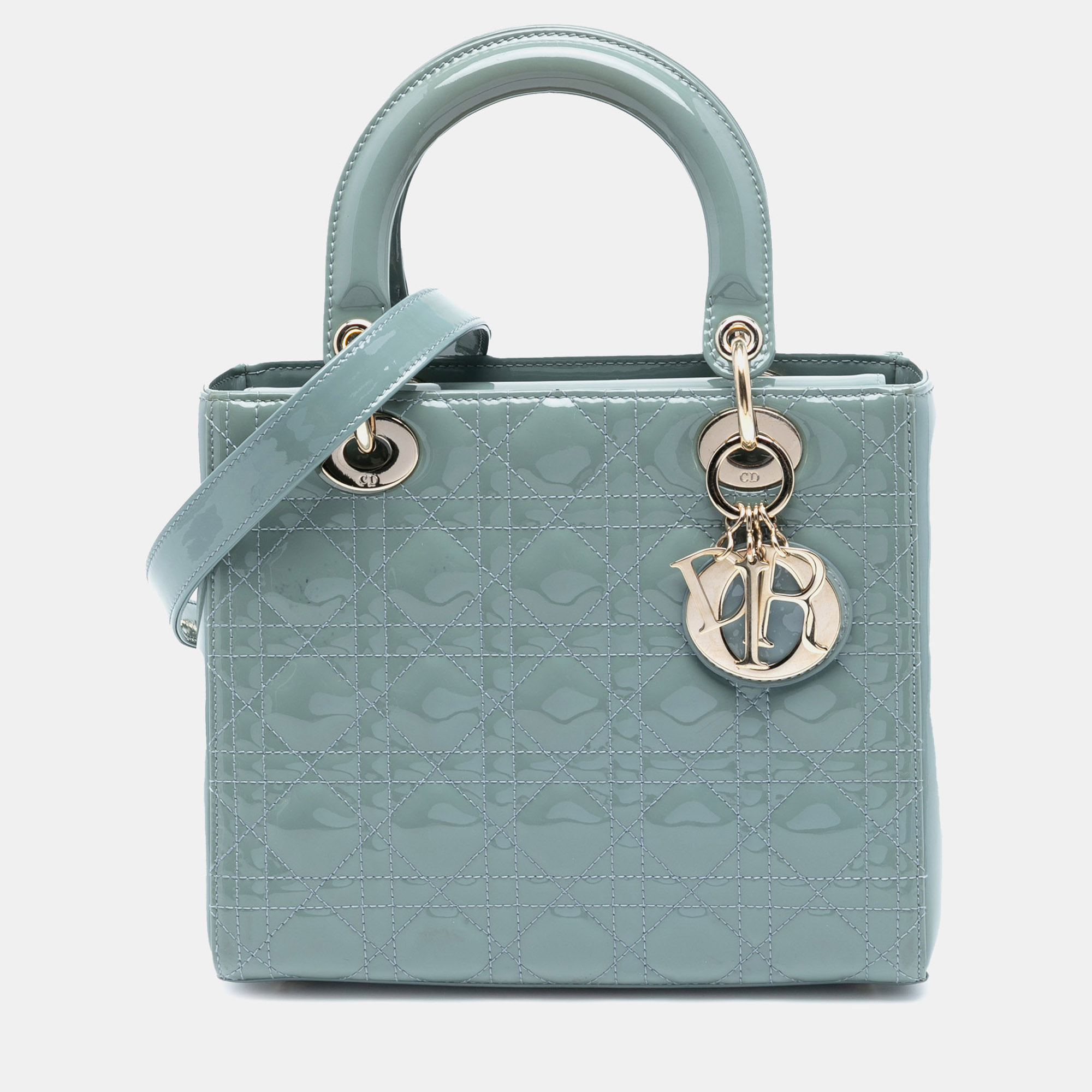 

Dior Light Blue Medium Patent Cannage Lady Dior