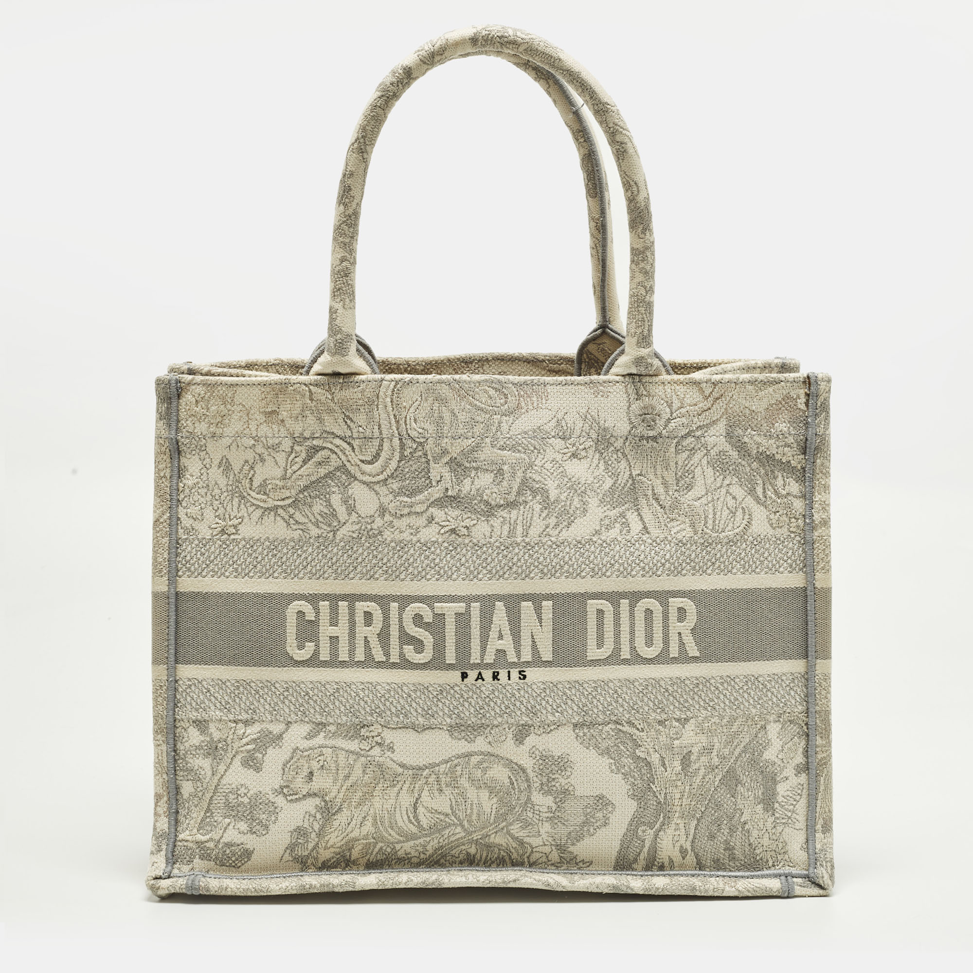 

Dior Book Medium Grey/White Toile de Jouy Embroidered Canvas Tote