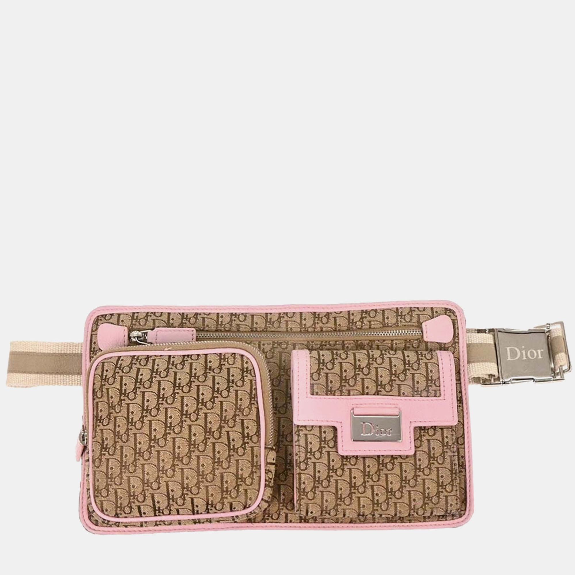 

Dior Street Chic Beige Pink Trotter Canvas Bum Bag