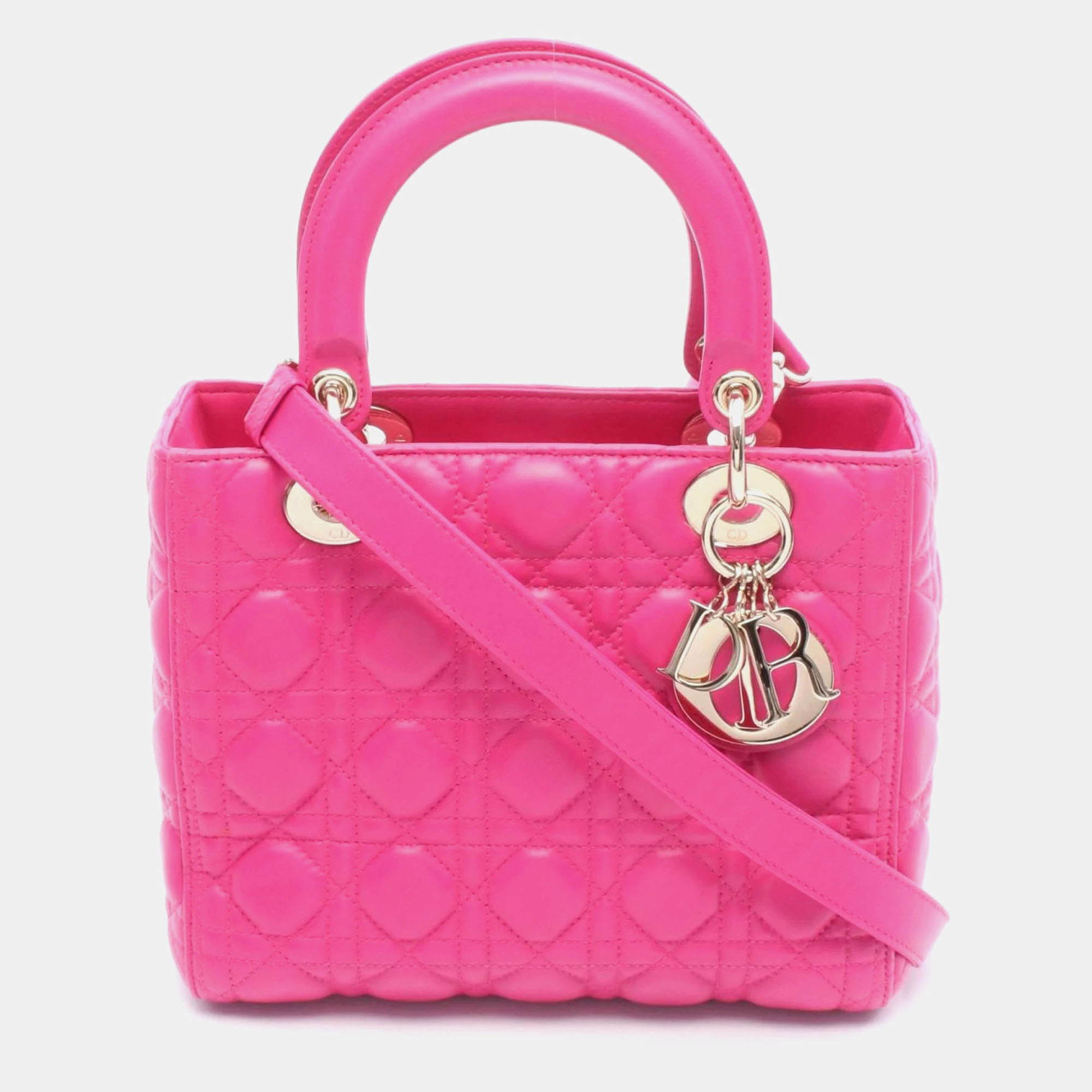 

Christian Dior Dior Lady Cannage Handbag In Lambskin Leather Pink.