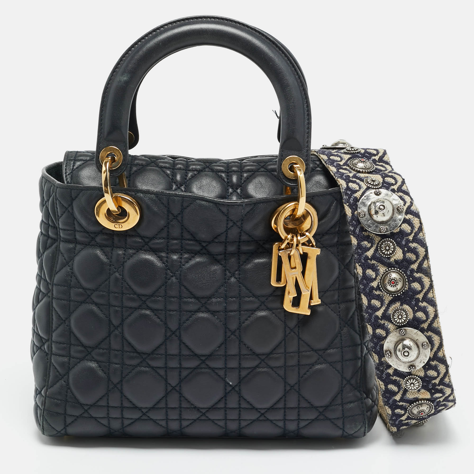 

Dior Supple Lady Dior  Navy Blue Cannage Leather Tote