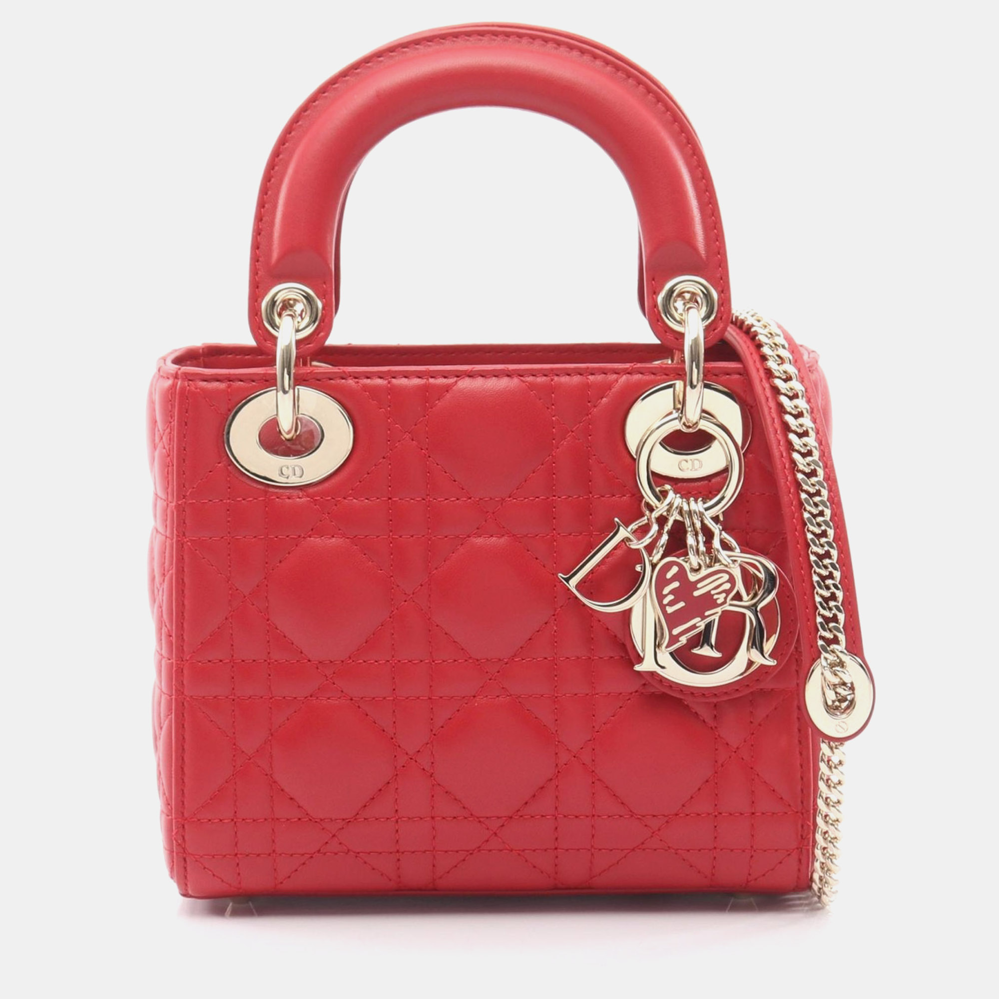 

Dior Lady Dior Mini Red Leather Tote Bag