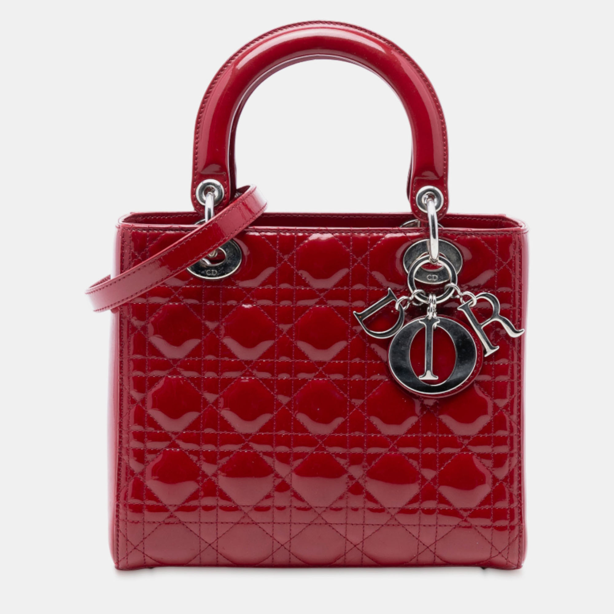 

Dior Red Medium Patent Cannage Lady Dior
