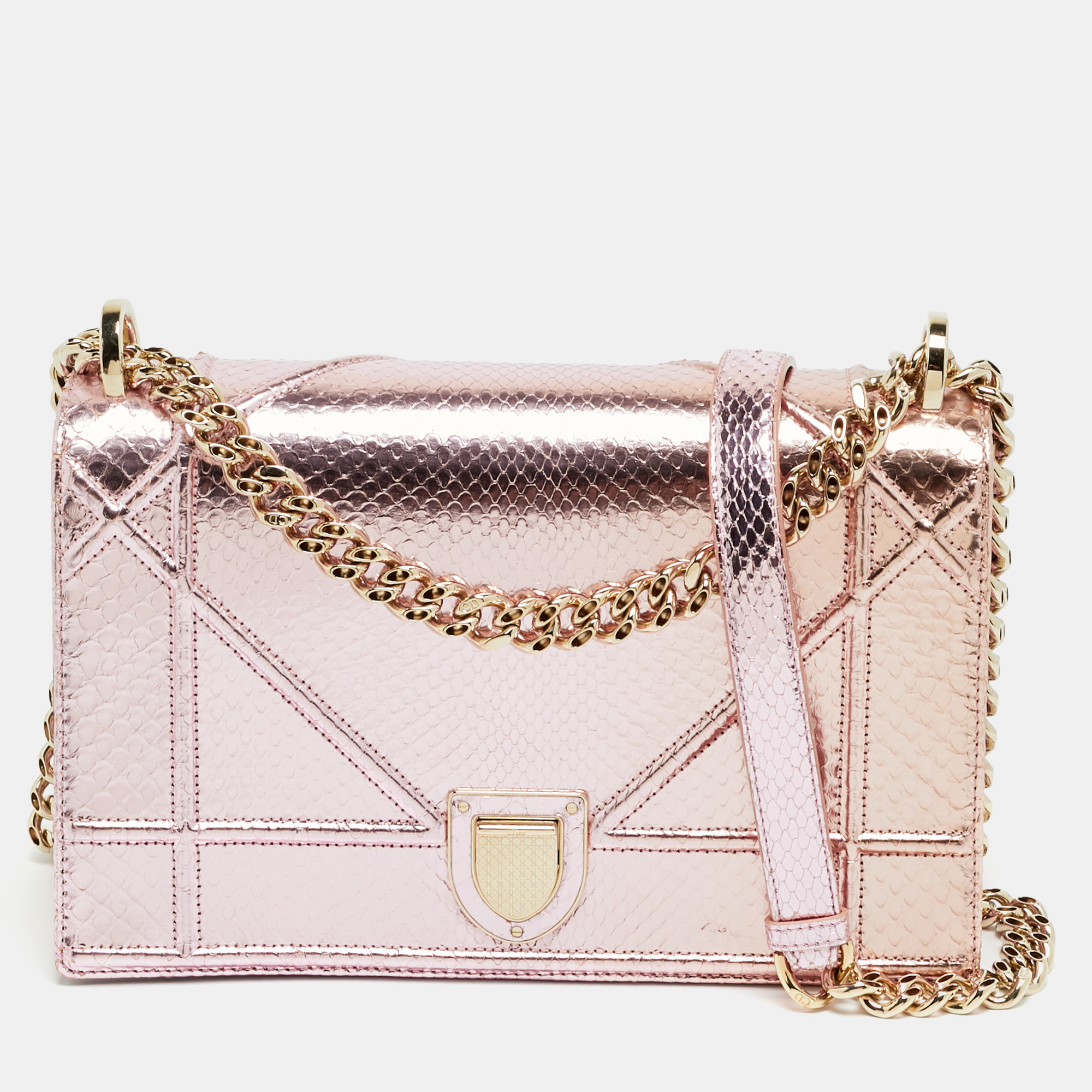 

Dior Diorama Medium Metallic Pink Snakeskin Shoulder Bag