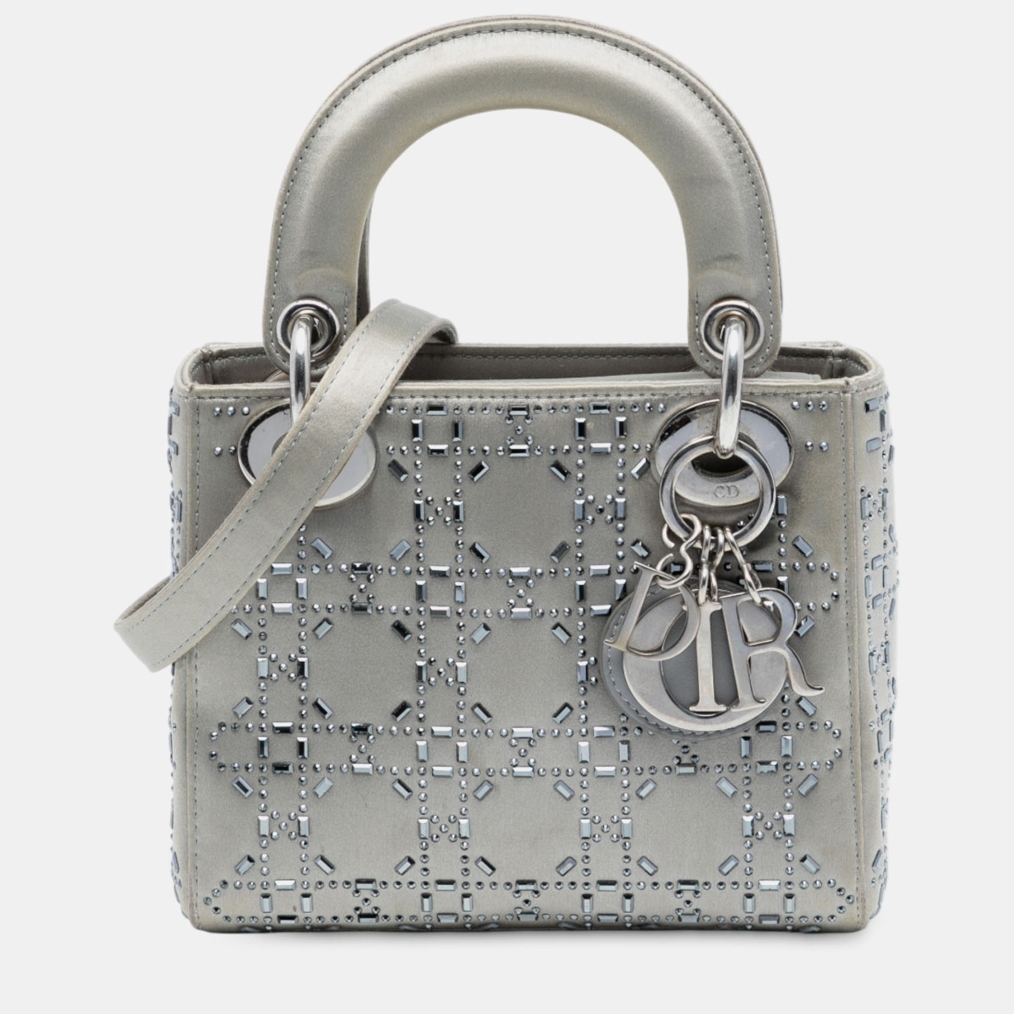 

Dior Grey Mini Satin Cannage Strass Crystal Embellished Lady Dior