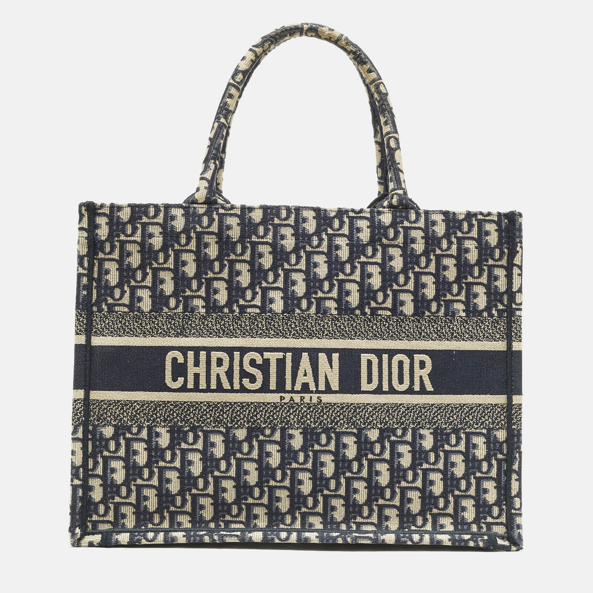 

Dior Book Medium Navy Blue Oblique Embroidered Canvas Tote