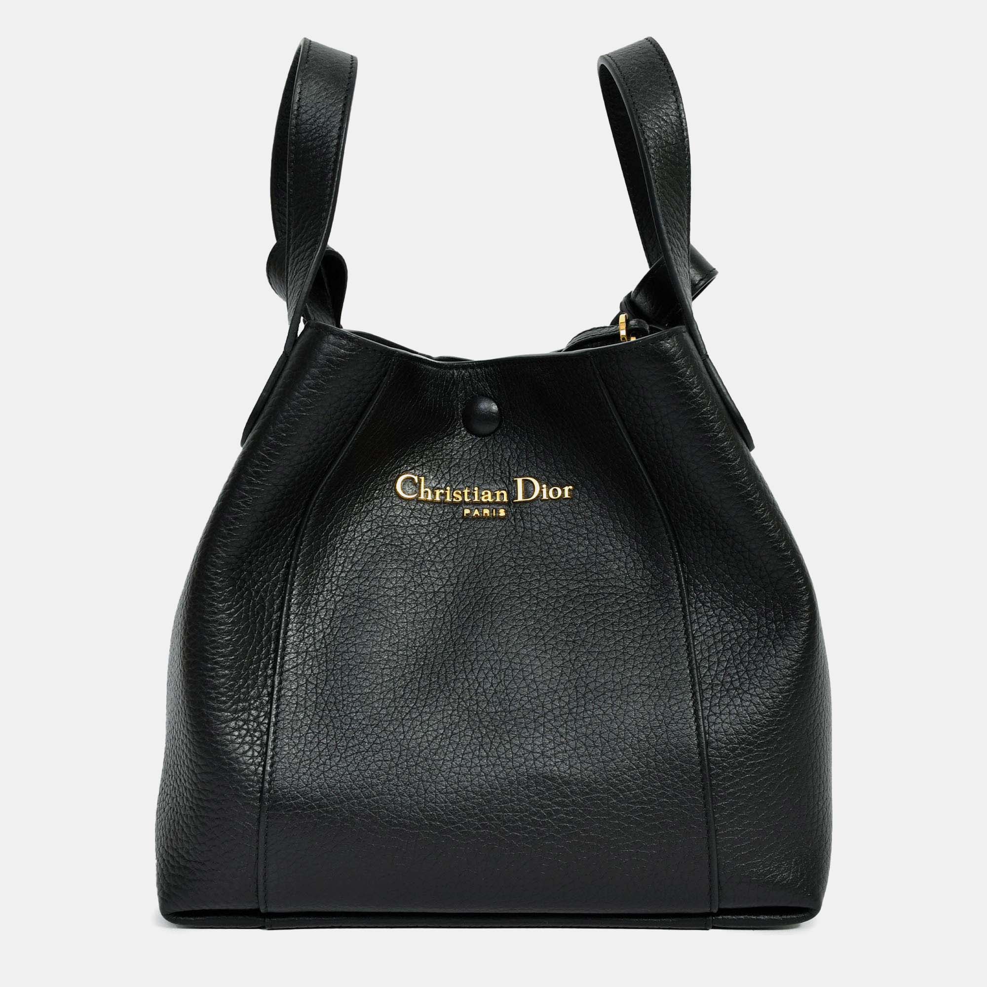 

Christian Dior Black Grained Calfskin Bucket Bag with Strap