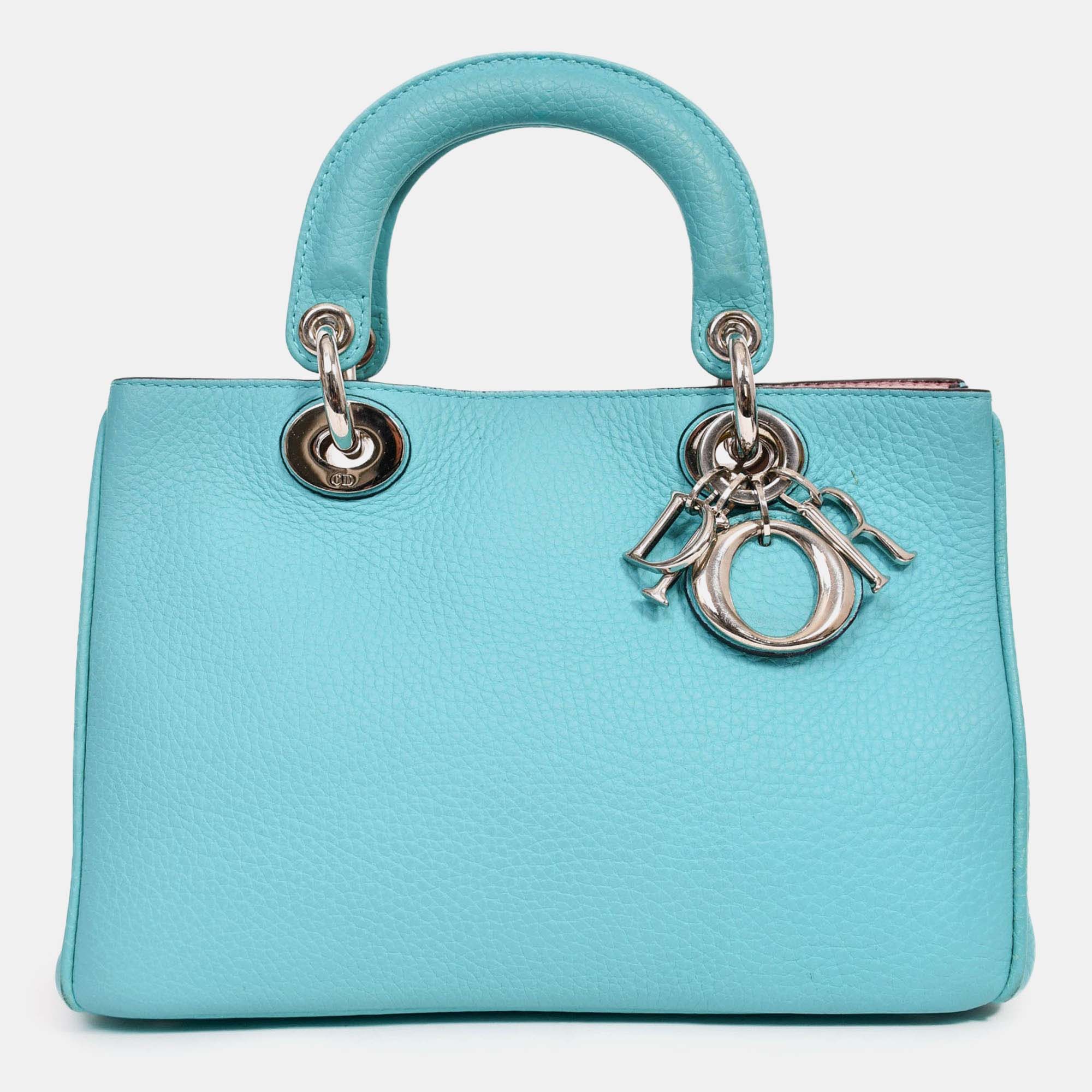

Christian Dior 2014 Teal Green Leather Diorissimo Top Handle with Strap, Blue