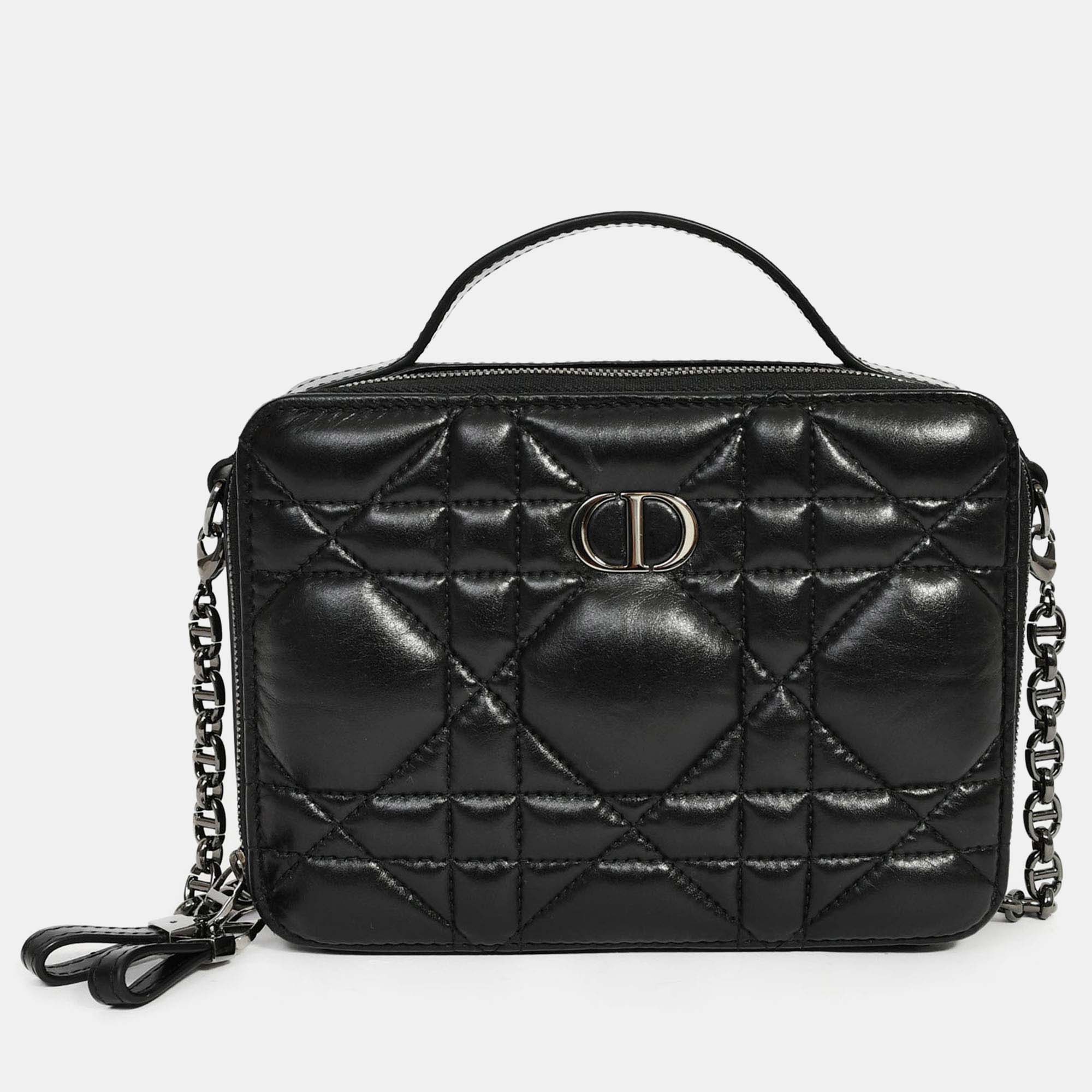 

Christian Dior Black Puff Cannage Zip Around Chain 'Caro Box' Bag