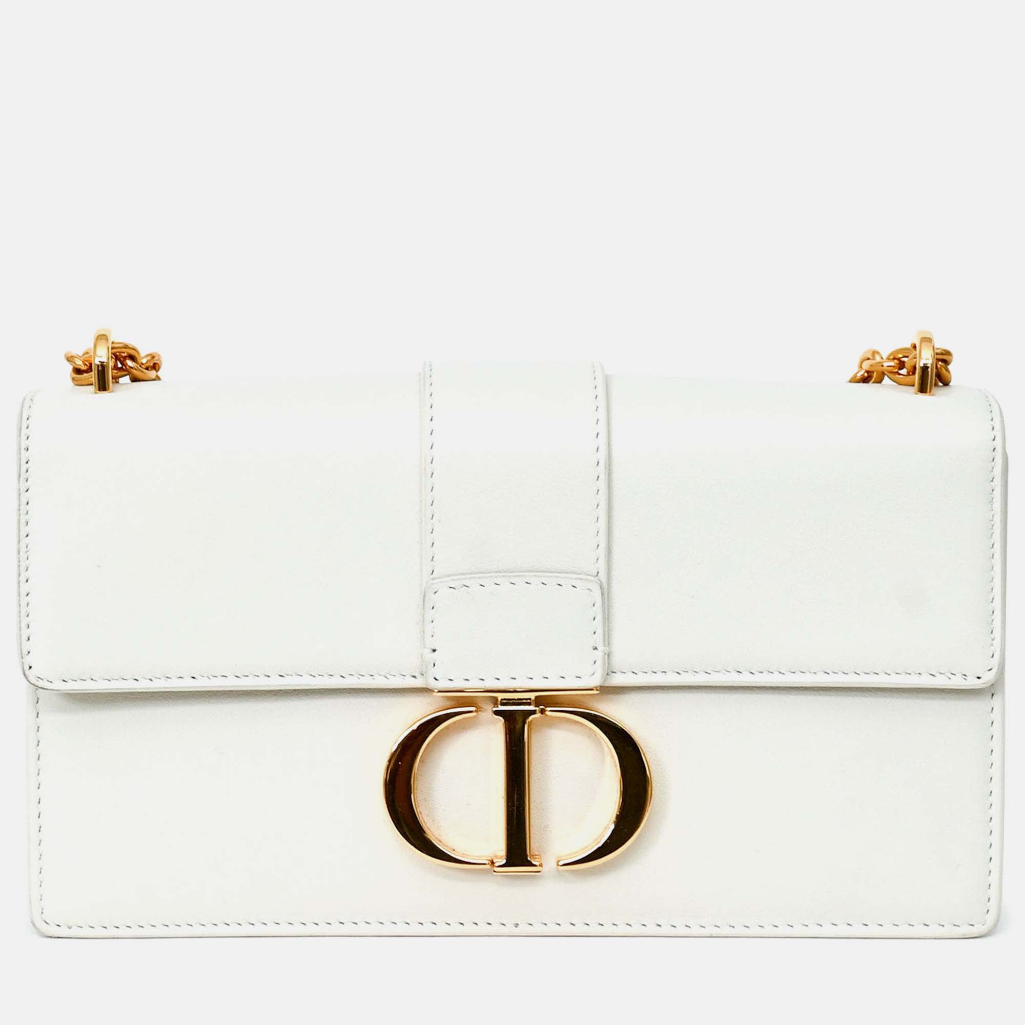 

Christian Dior White Leather '30 Montaigne East-West' Crossbody Bag with Chain