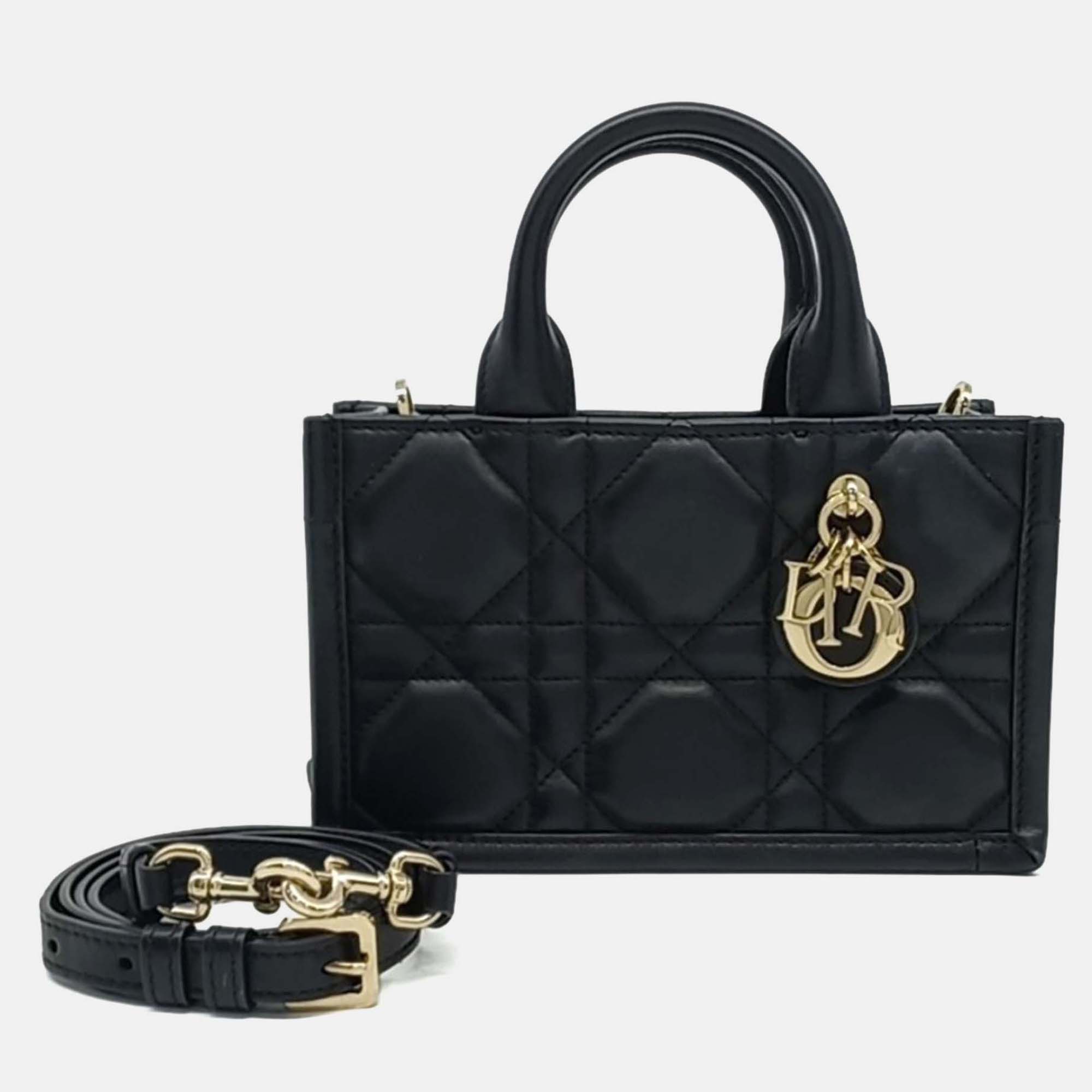 

Dior Black Leather Cannage Book Tote Bag Mini