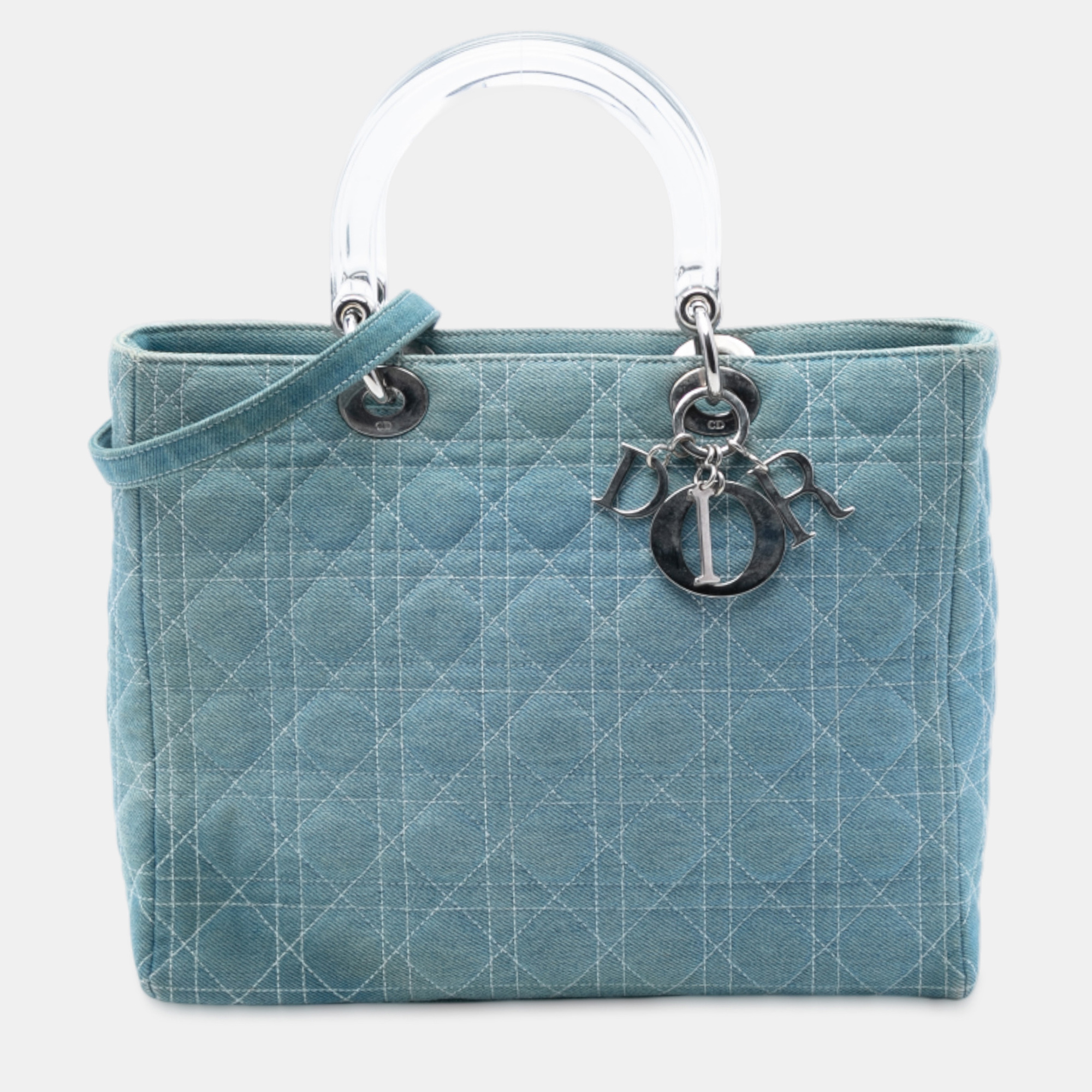 

Dior Blue Large Denim Cannage Acrylic Handles Lady Dior