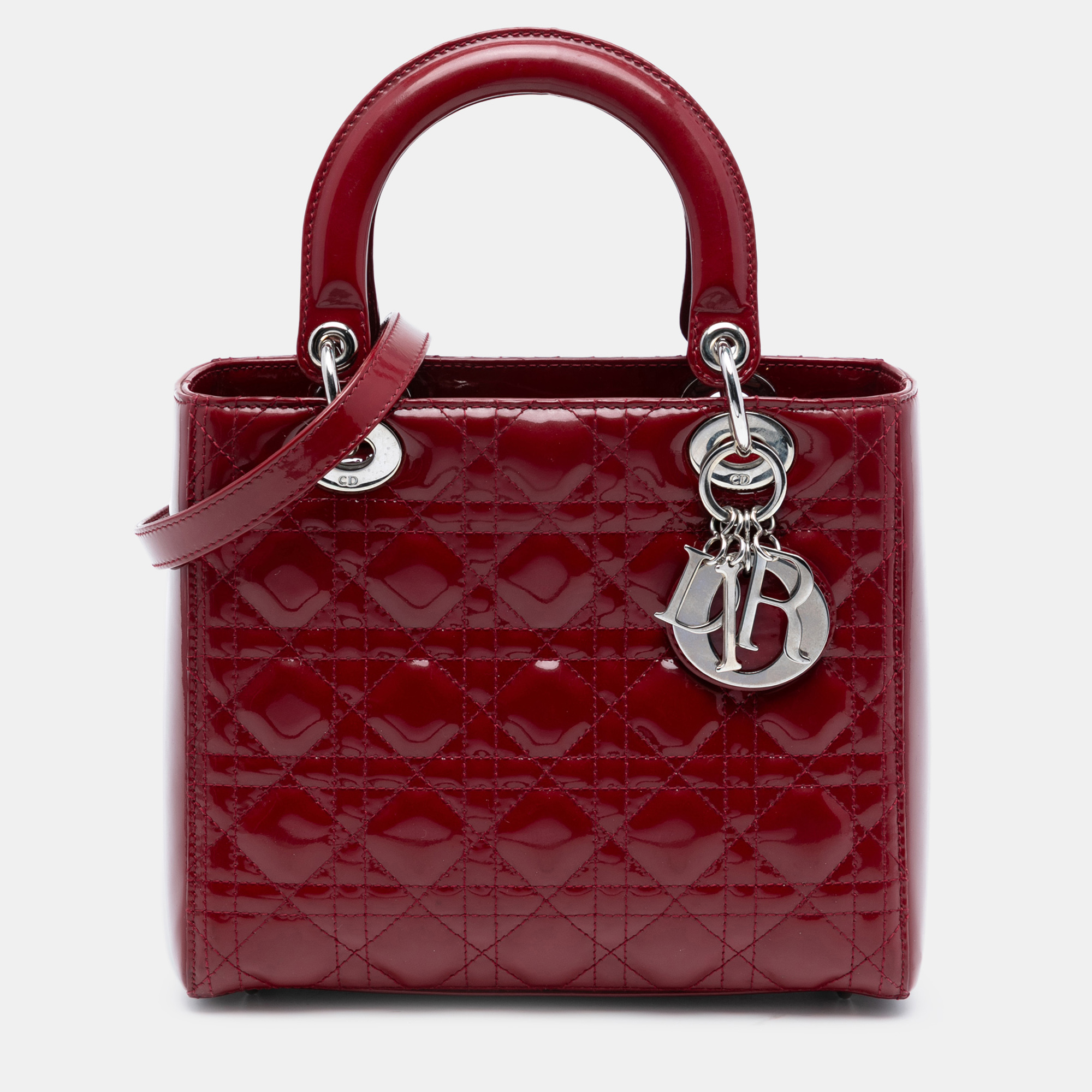 

Dior Red Medium Patent Cannage Lady Dior
