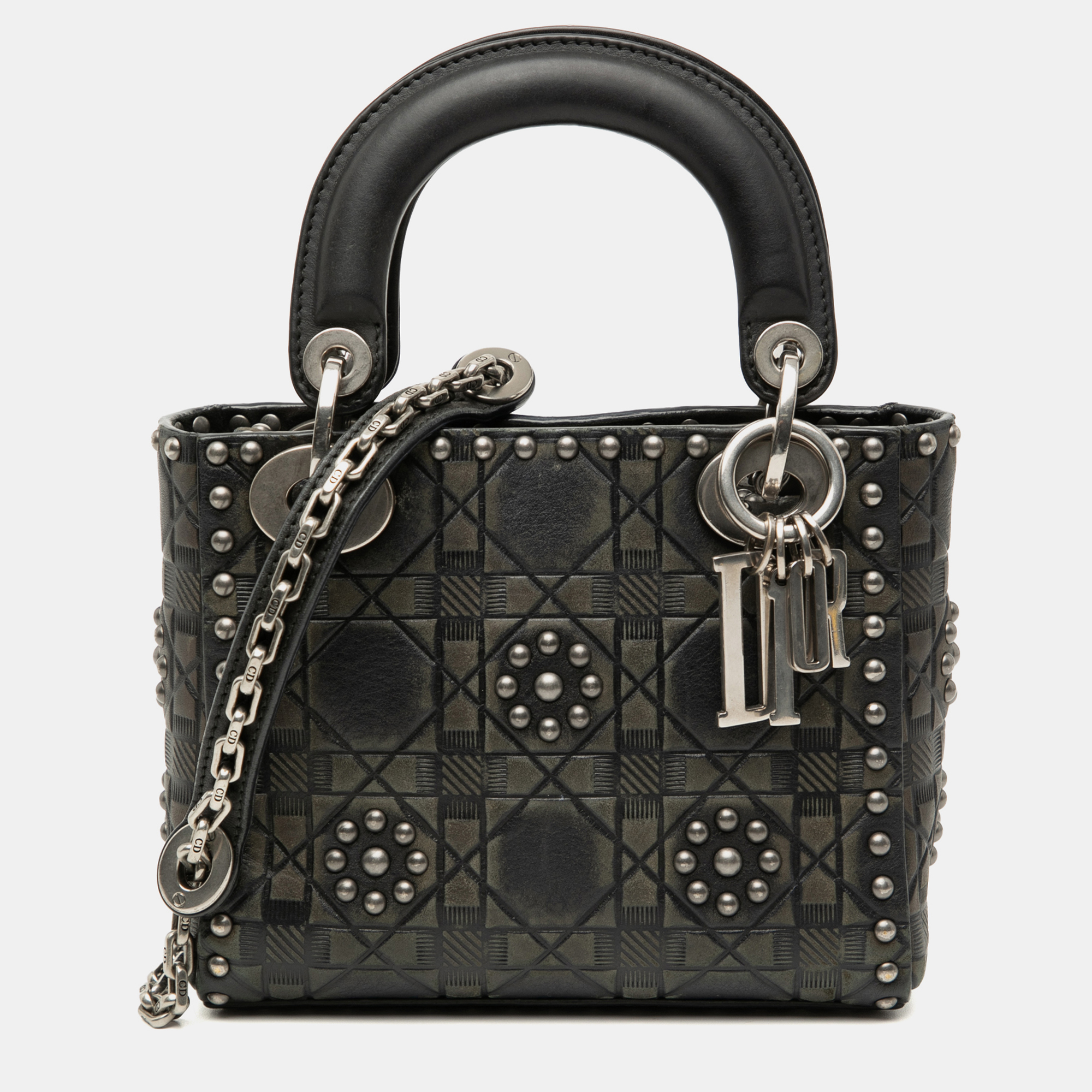 

Dior Black Mini Calfskin Cannage Studded Flower Lady Dior