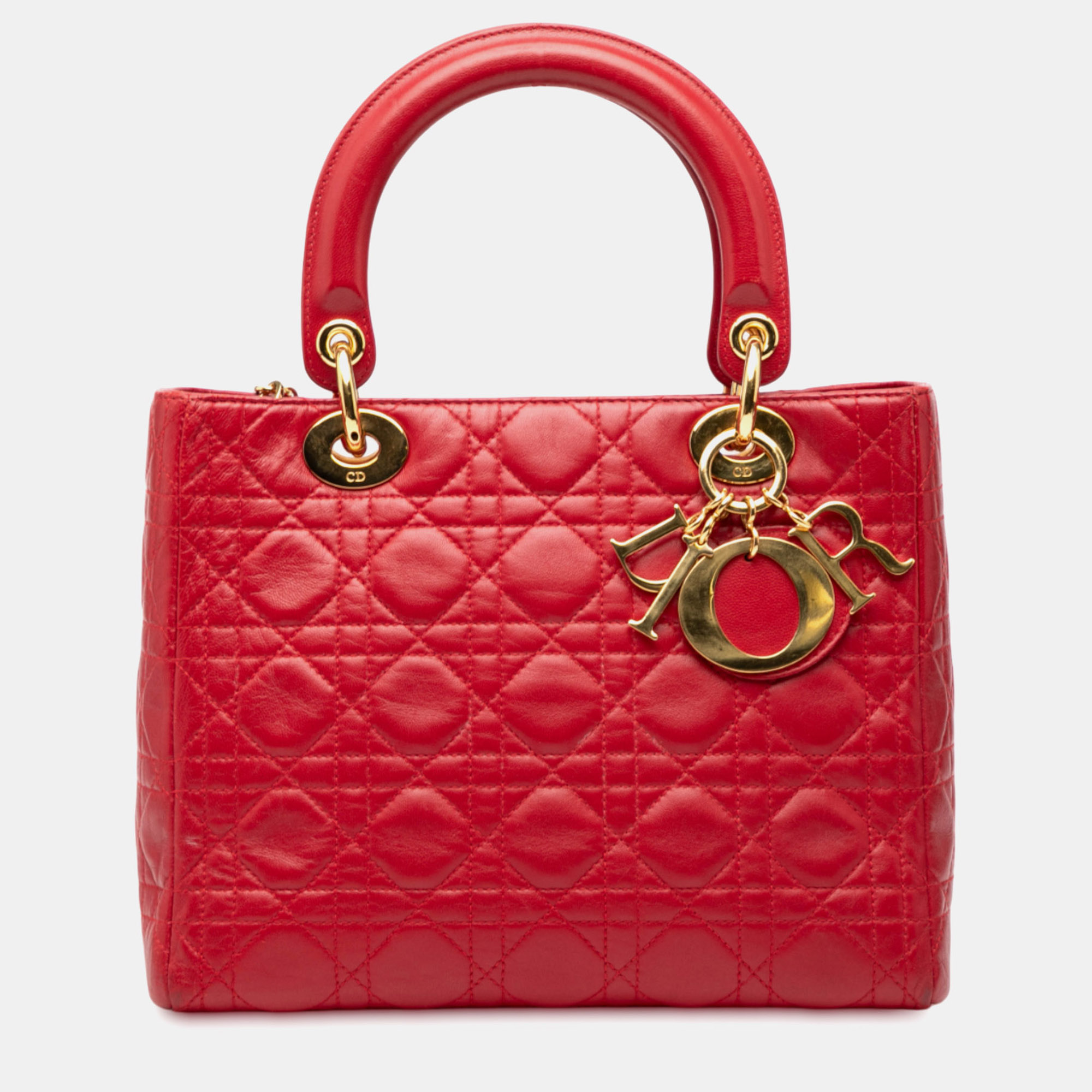 

Dior Red Medium Lambskin Cannage Lady Dior