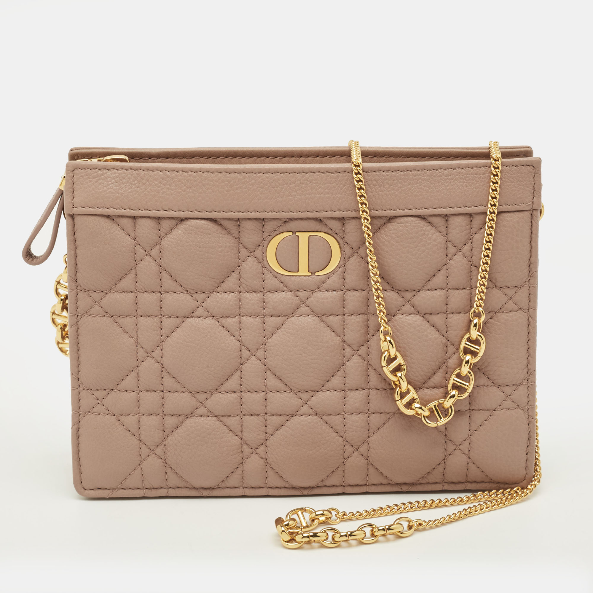 

Dior Caro Zipped Beige Cannage Leather Chain Pouch
