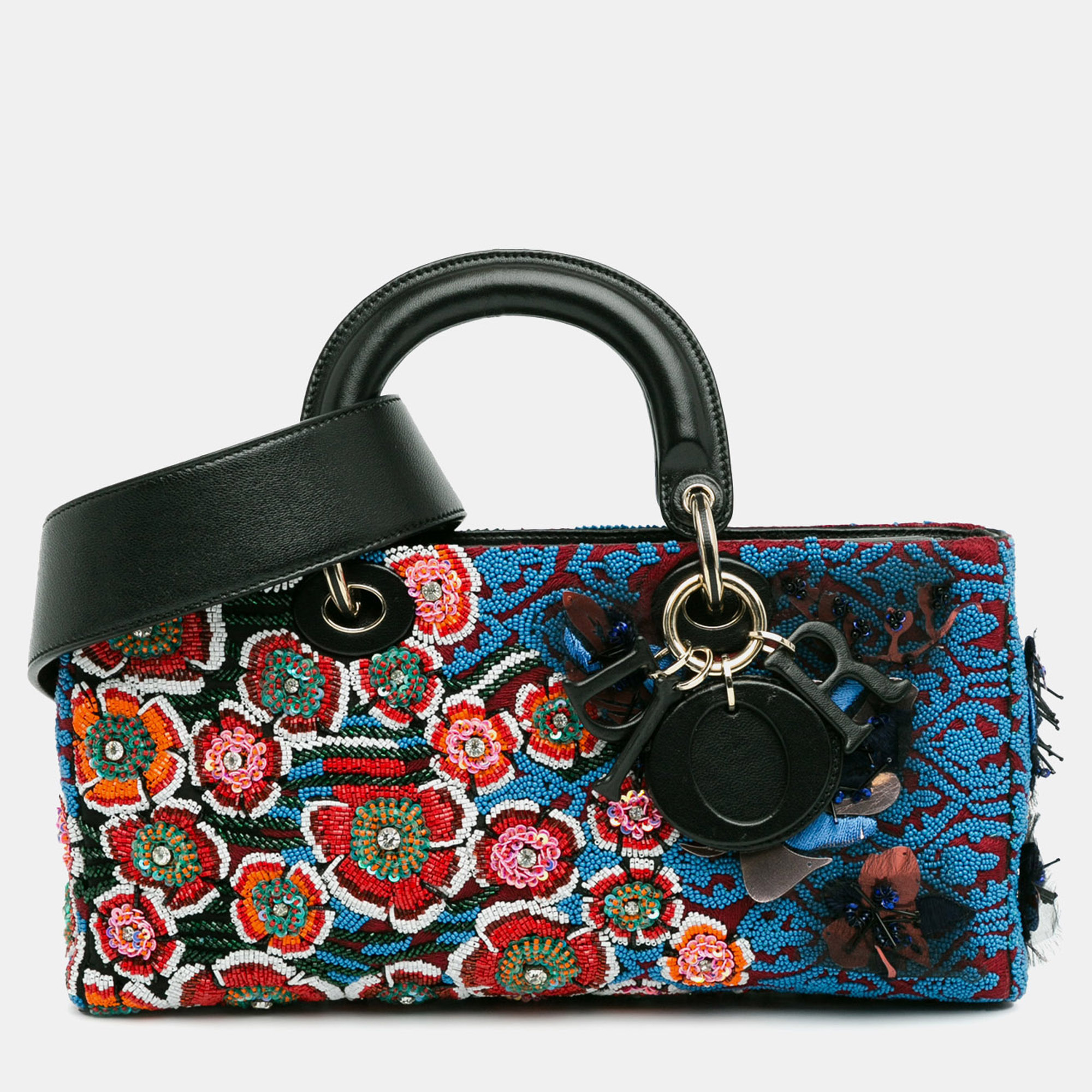 

Dior Blue Medium Beaded Ribbon Embroidered Floral Lady D Joy