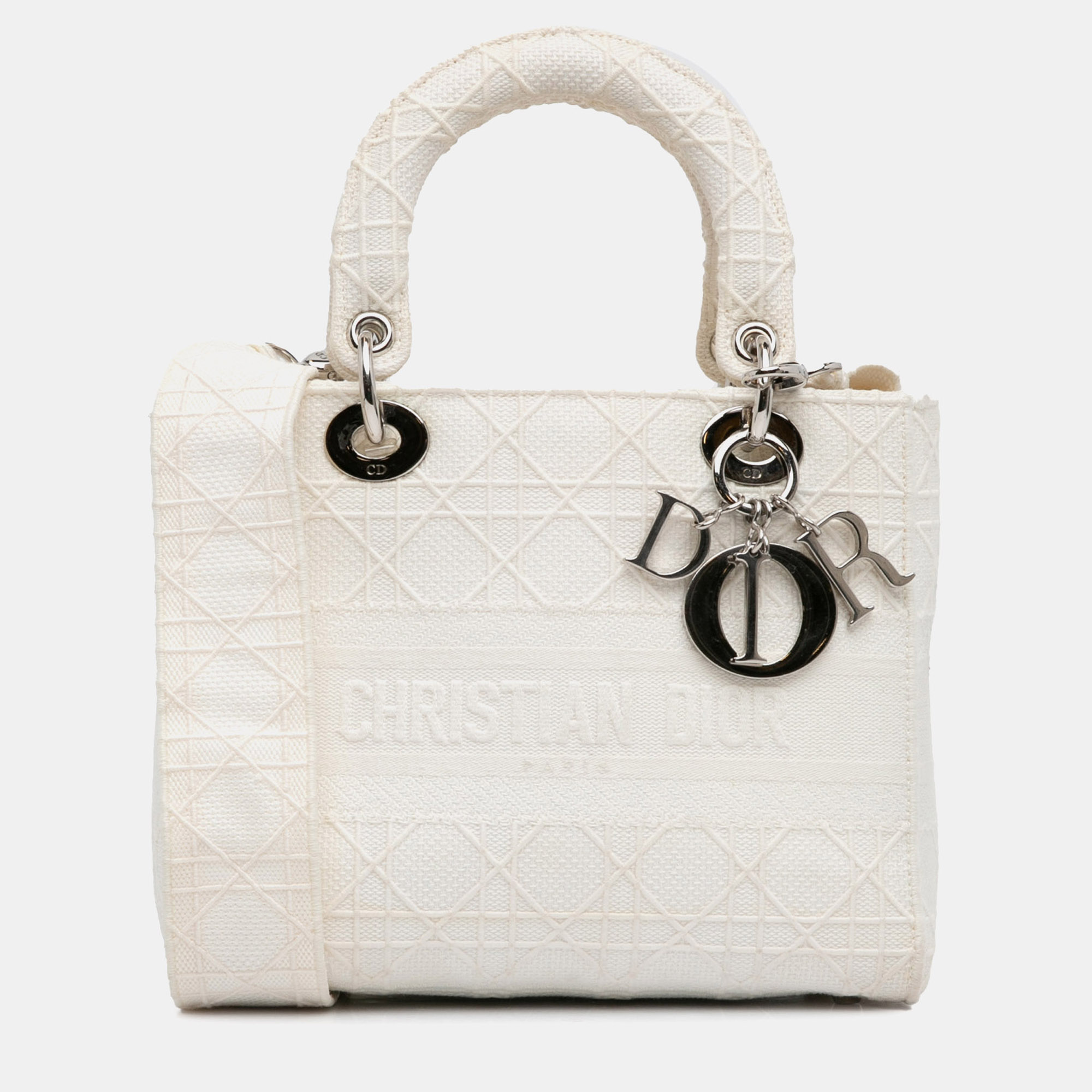 

Dior White Medium Canvas Cannage Lady D Lite