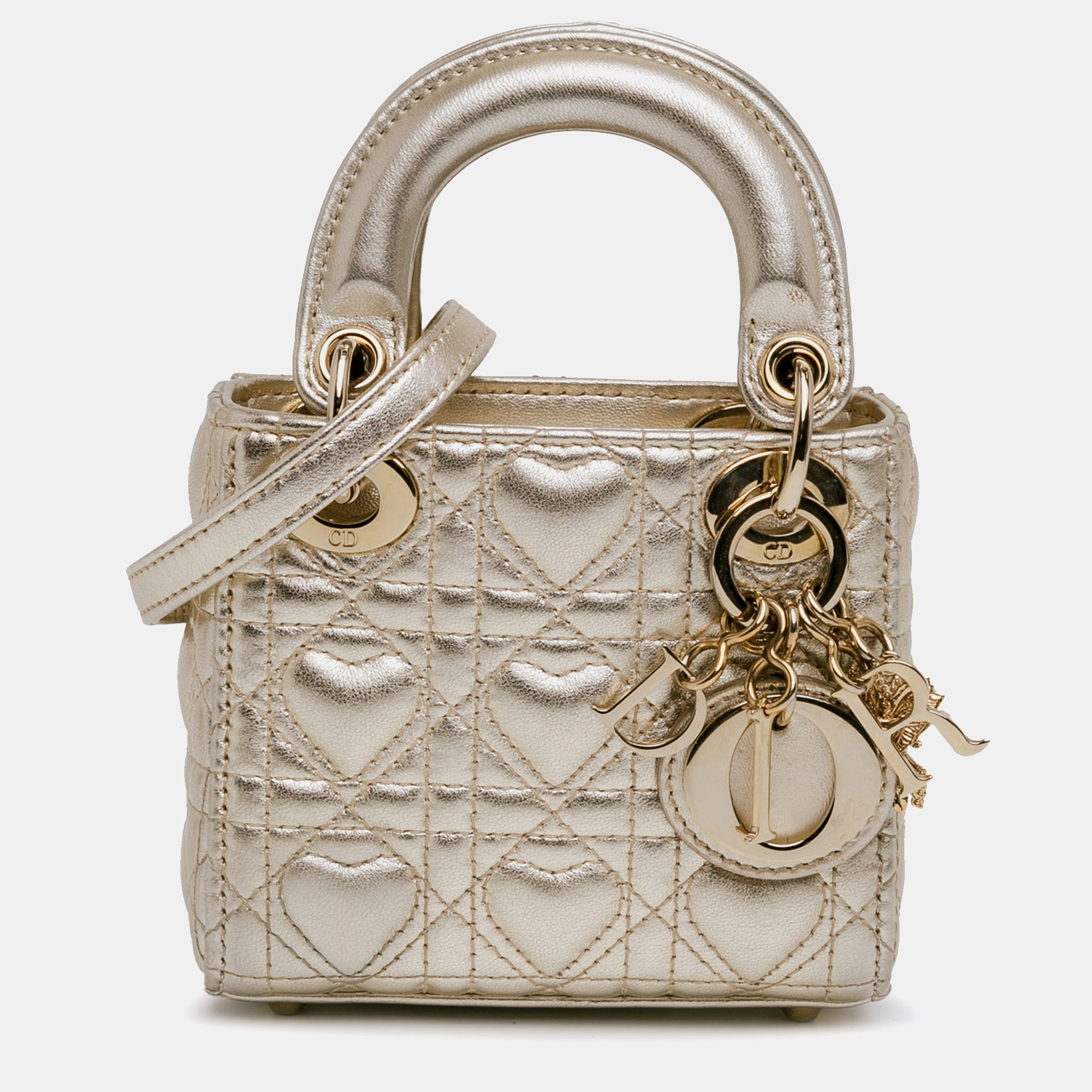 

Dior Gold DiorAmour Mini Metallic Calfskin Cannage Lady Dior