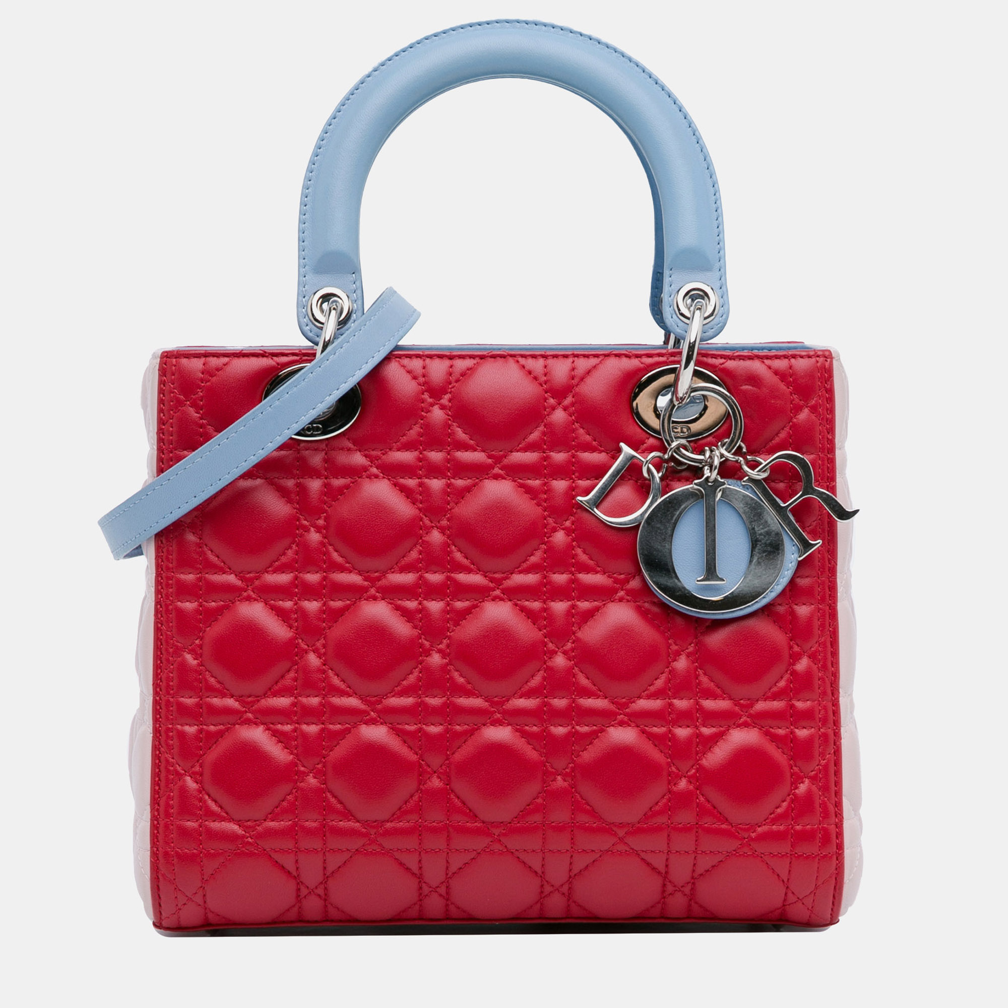 

Dior Red Medium Tricolor Lambskin Cannage Lady Dior