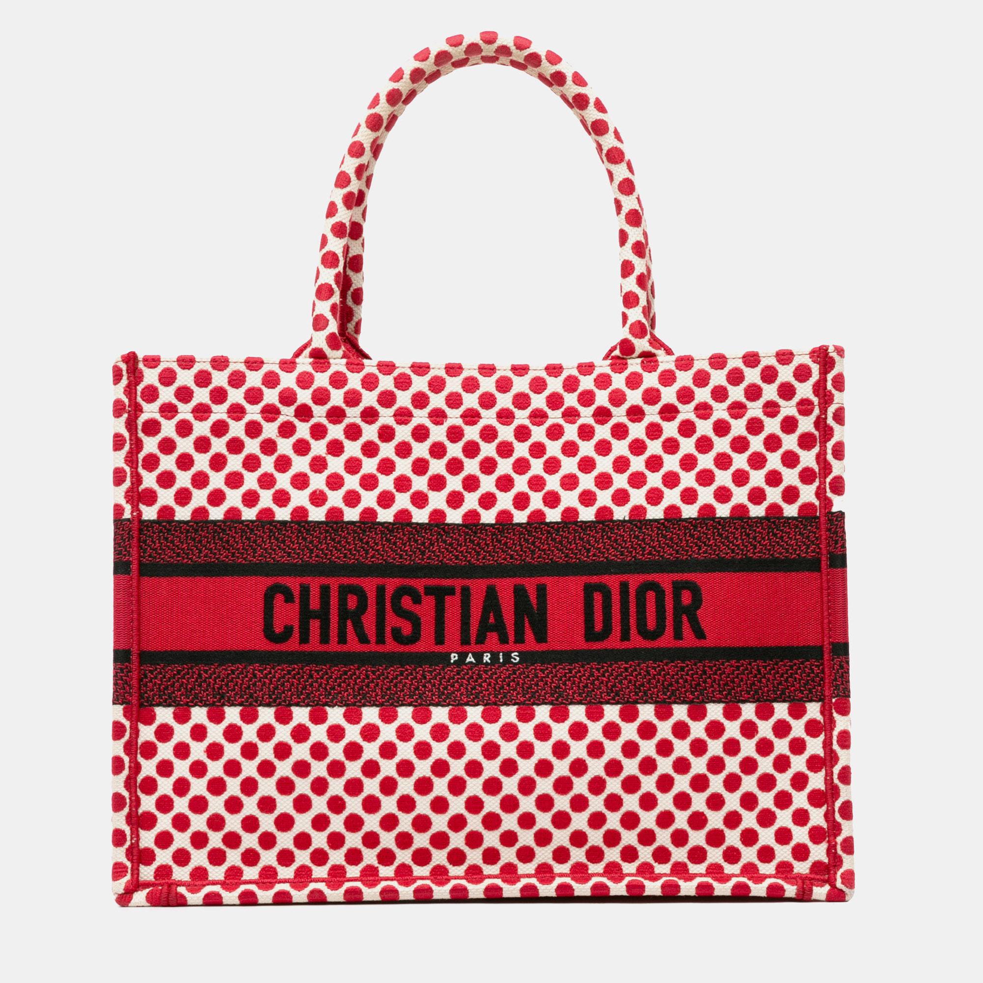 

Dior Red DiorAmour Medium Embroidered Canvas Dots Book Tote