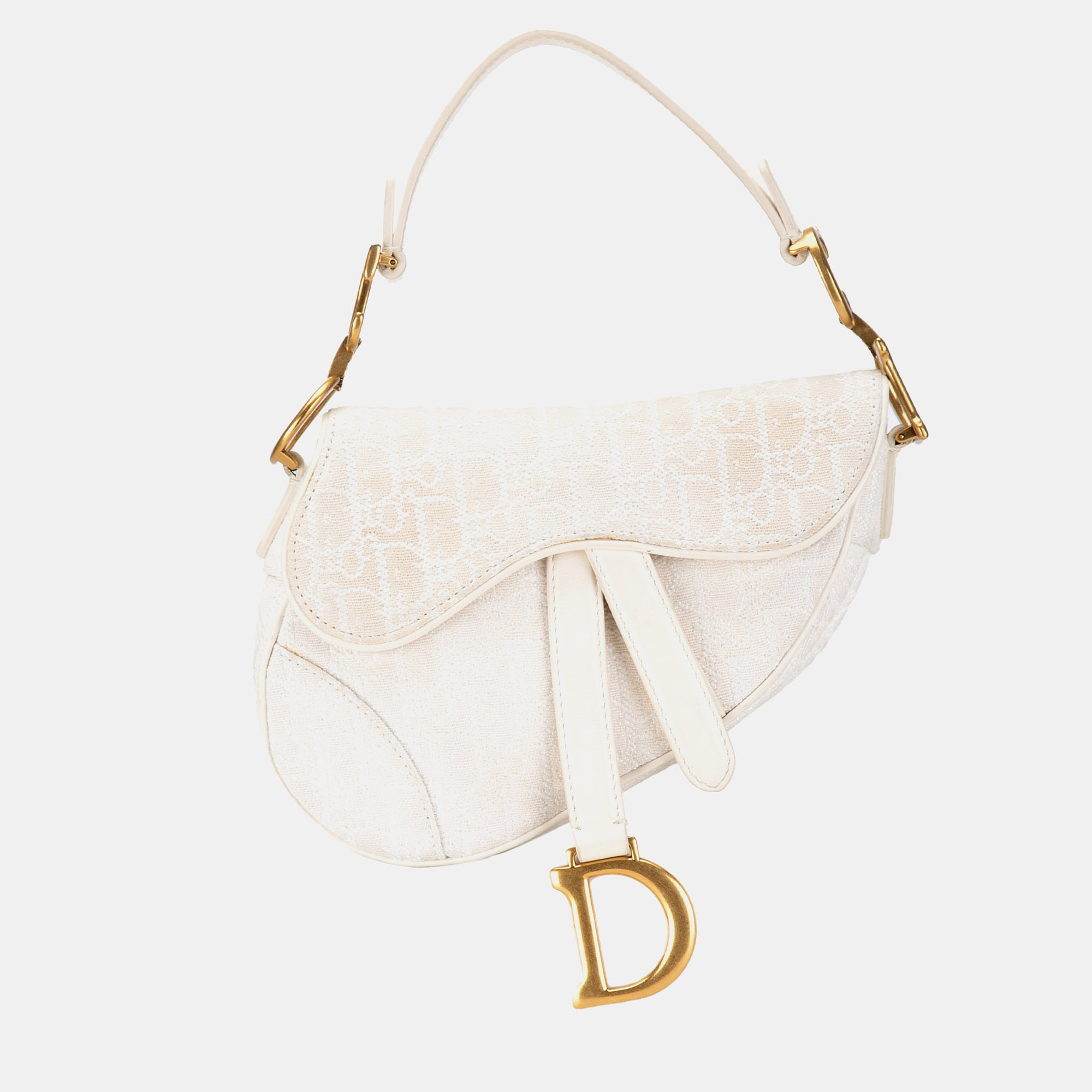 

Dior White Mini Oblique Canvas Saddle Bag