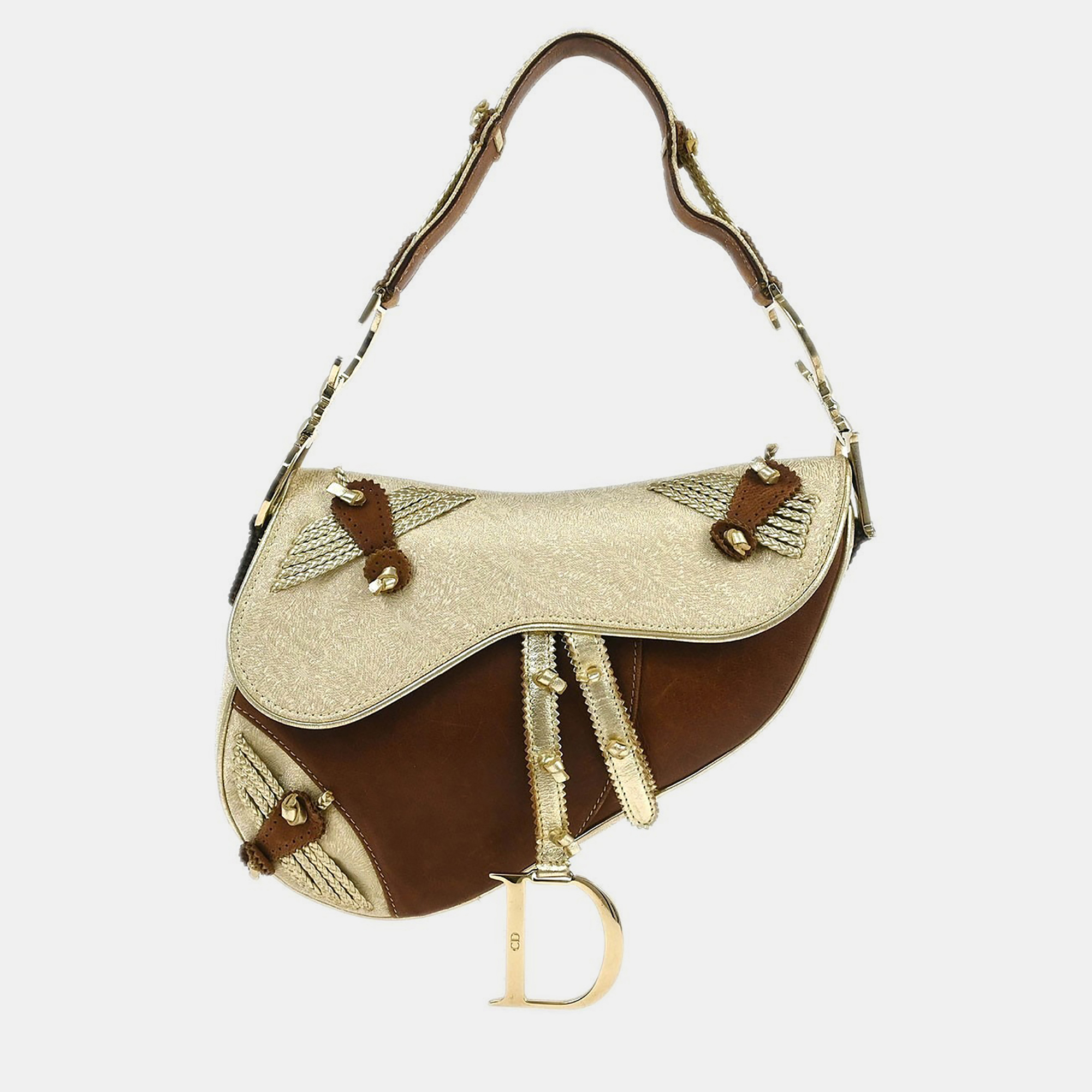 

Christian Dior Gold Brown Saddle Handbag