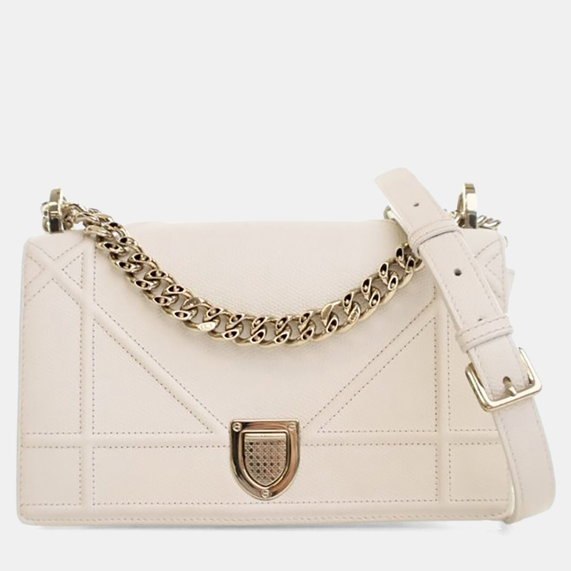 

Dior Small Grained Calfskin Diorama Flap Bag, White